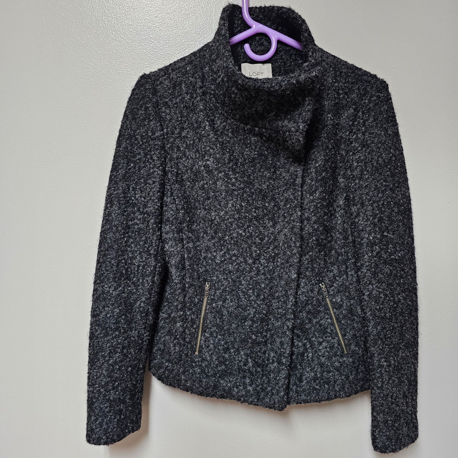 Loft Womens Loft Wool Blend Moto Jacket Black/Gray Size 6 Size M / US 6-8 / IT 42-44 - 1 Thumbnail