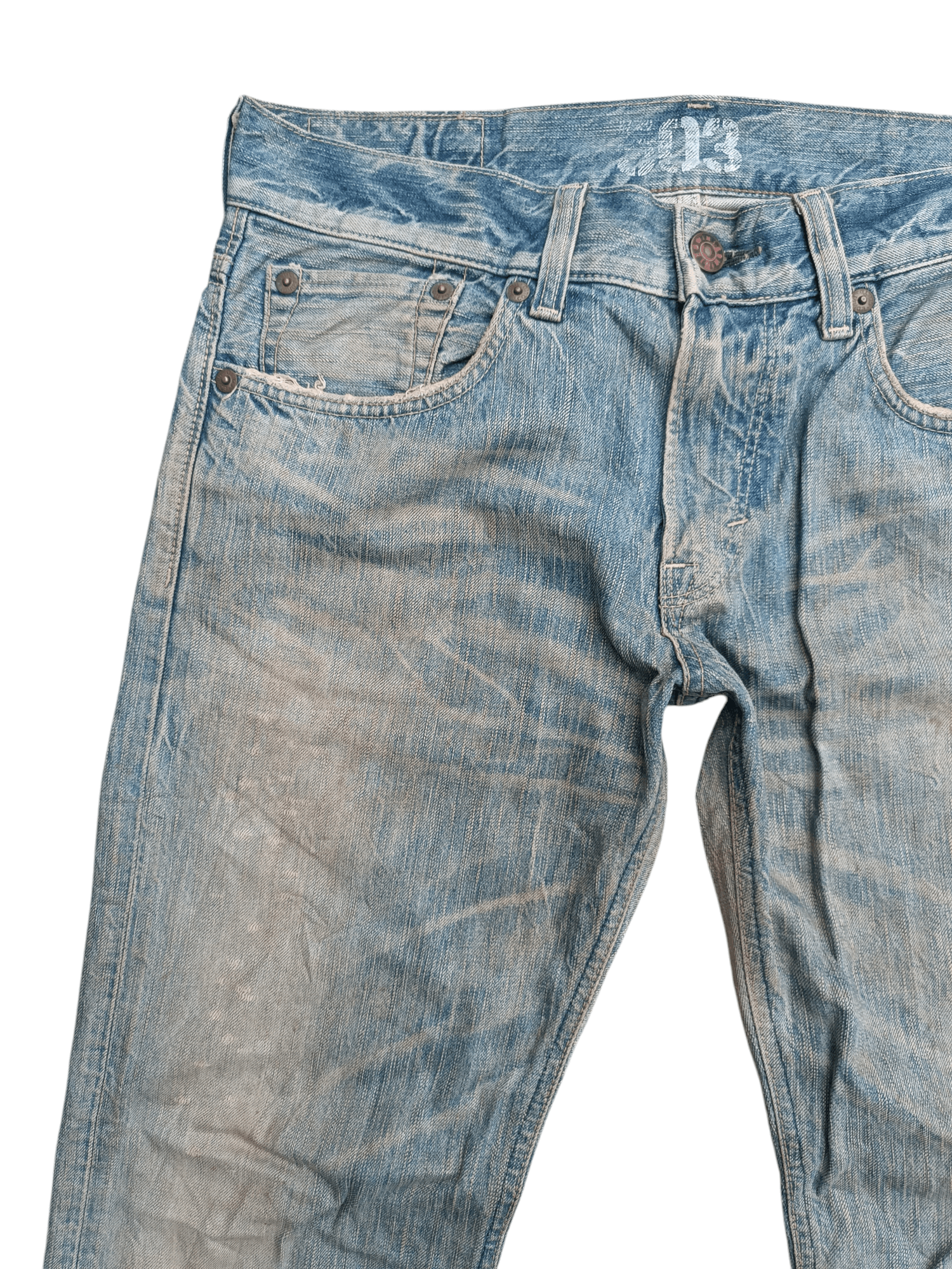 14th Addiction × Edwin × If Six Was Nine VTG 💥 Edwin 503 Blue Trip Dirty Mud Wash Distressed Jeans Size US 34 / EU 50 - 14 Thumbnail