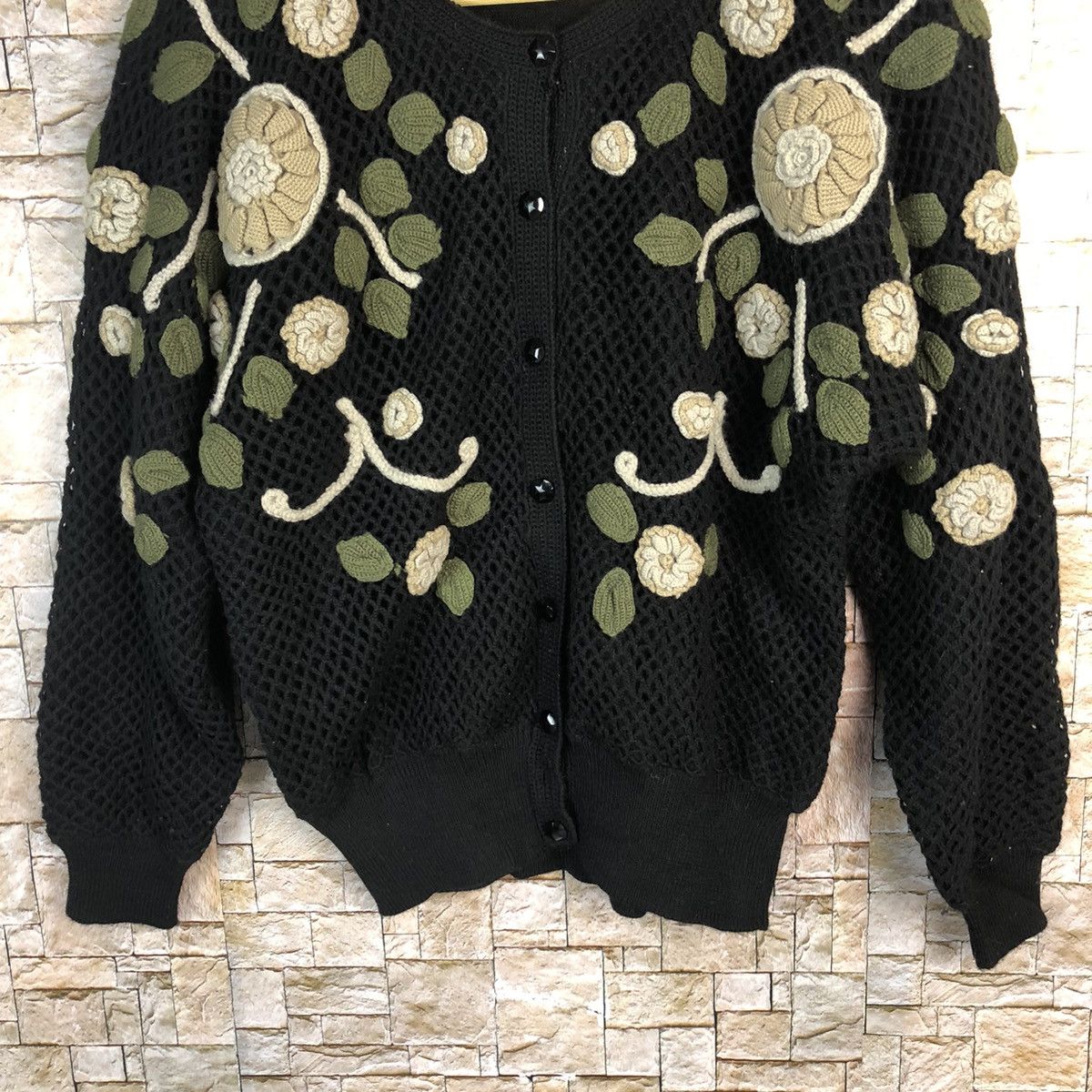 Vintage June Bride Black crochet art Cardigan knitted vintage #A371 Size M / US 6-8 / IT 42-44 - 3 Thumbnail