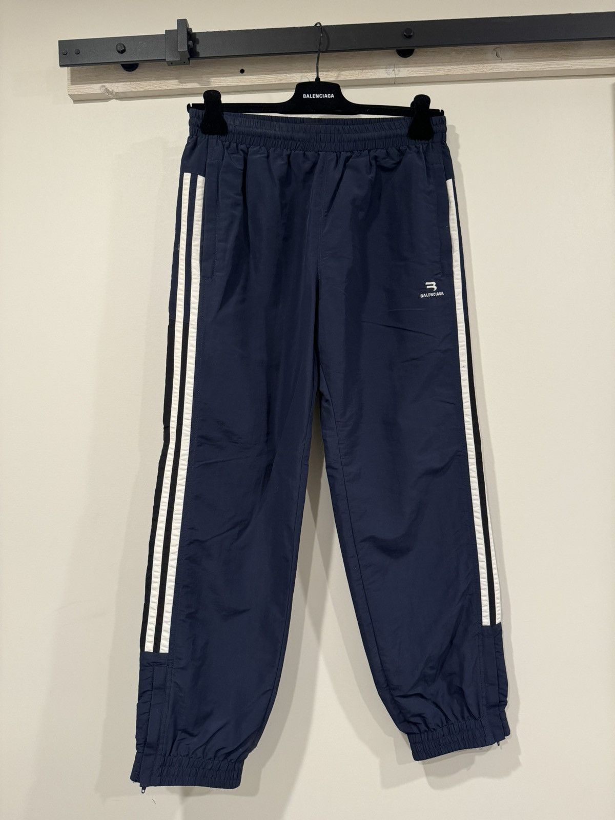 Image of Balenciaga Sporty B Track Pants in Navy/Black, Men's (Size 30)