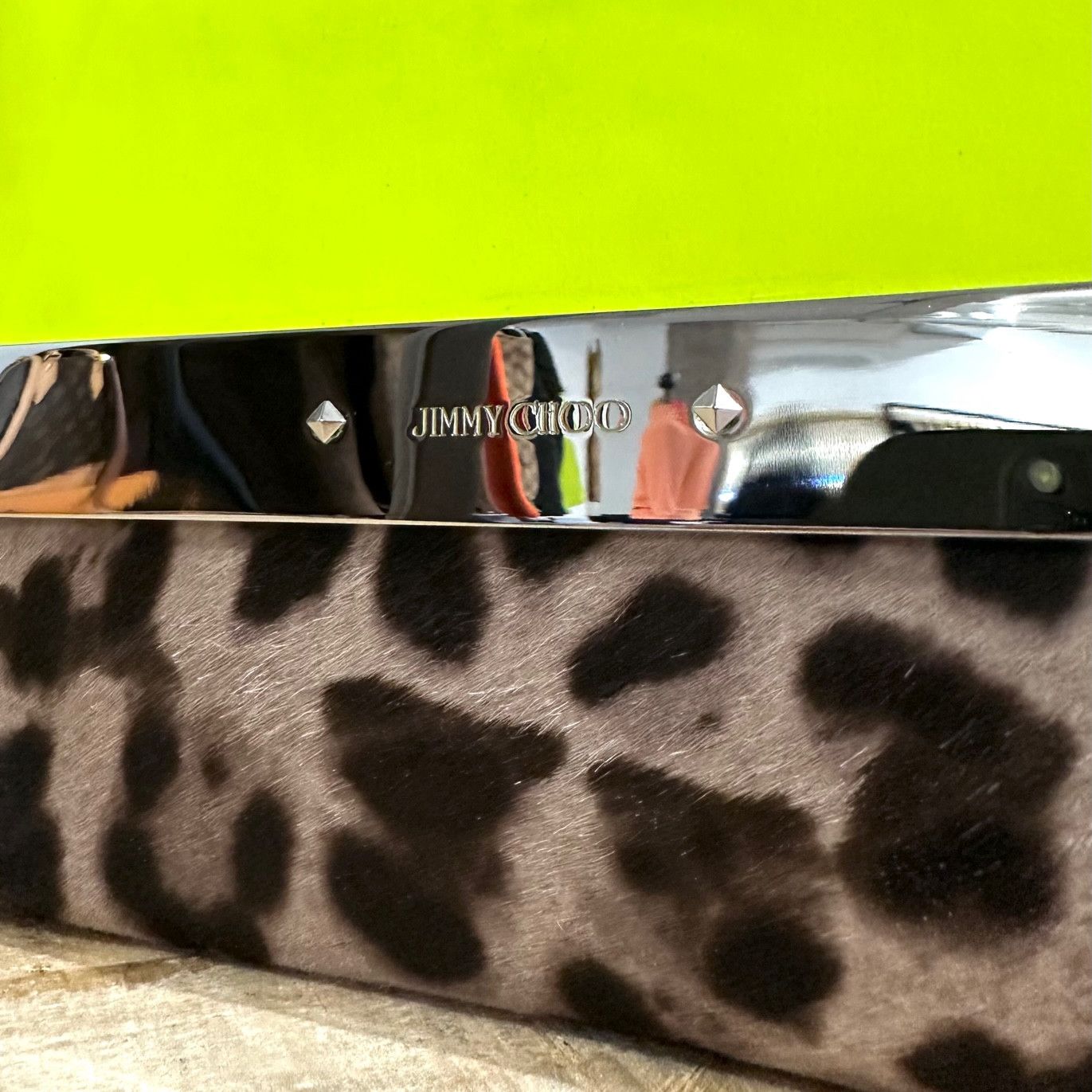 Jimmy Choo Jimmy Choo Neon Yellow Pony Hair Leopard Daphne Clutch Size ONE SIZE - 3 Thumbnail
