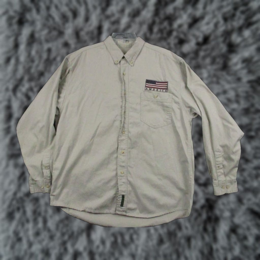 Vintage VINTAGE Camp David Shirt XL Button-Down Khaki Long Sleeve Patriotic USA Flag Mascot Size US XL / EU 56 / 4 - 1 Thumbnail