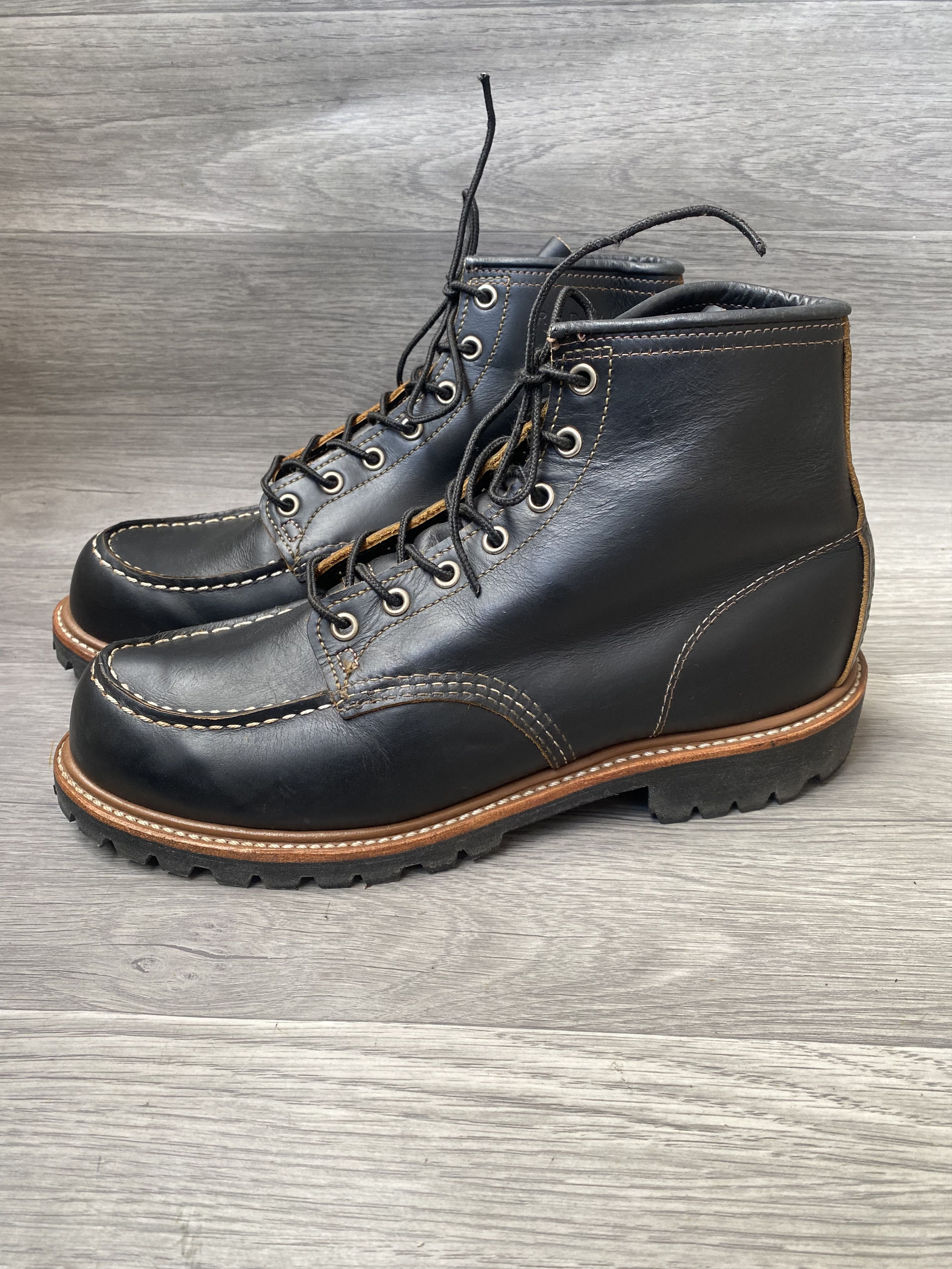 Red wing x irish setter black moc-toe boots sz 43