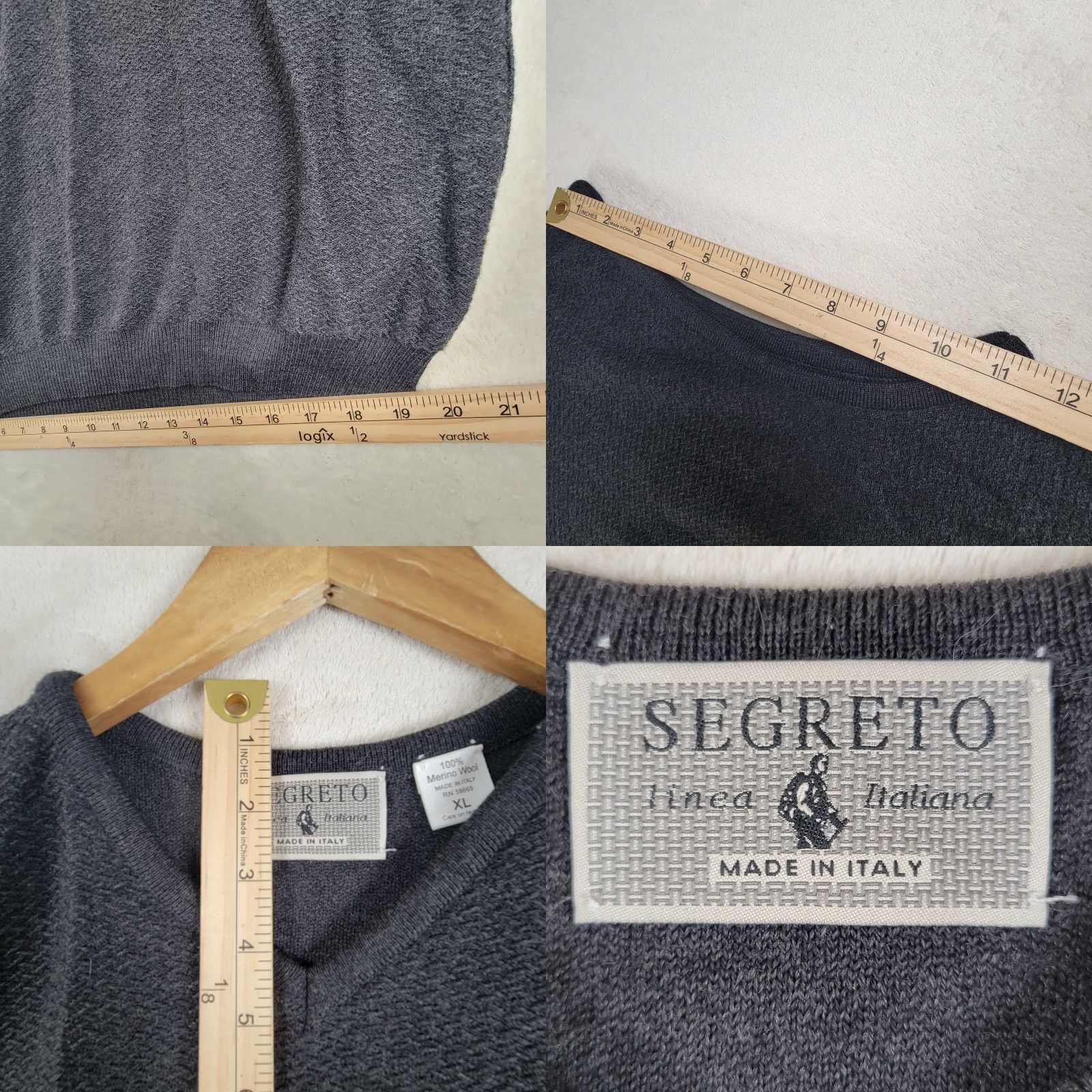 Vintage Segreto Sweater Vest Gray Mens XL 100% Merino Wool Sleeveless V-Neck Italy Size US XL / EU 56 / 4 - 8 Thumbnail
