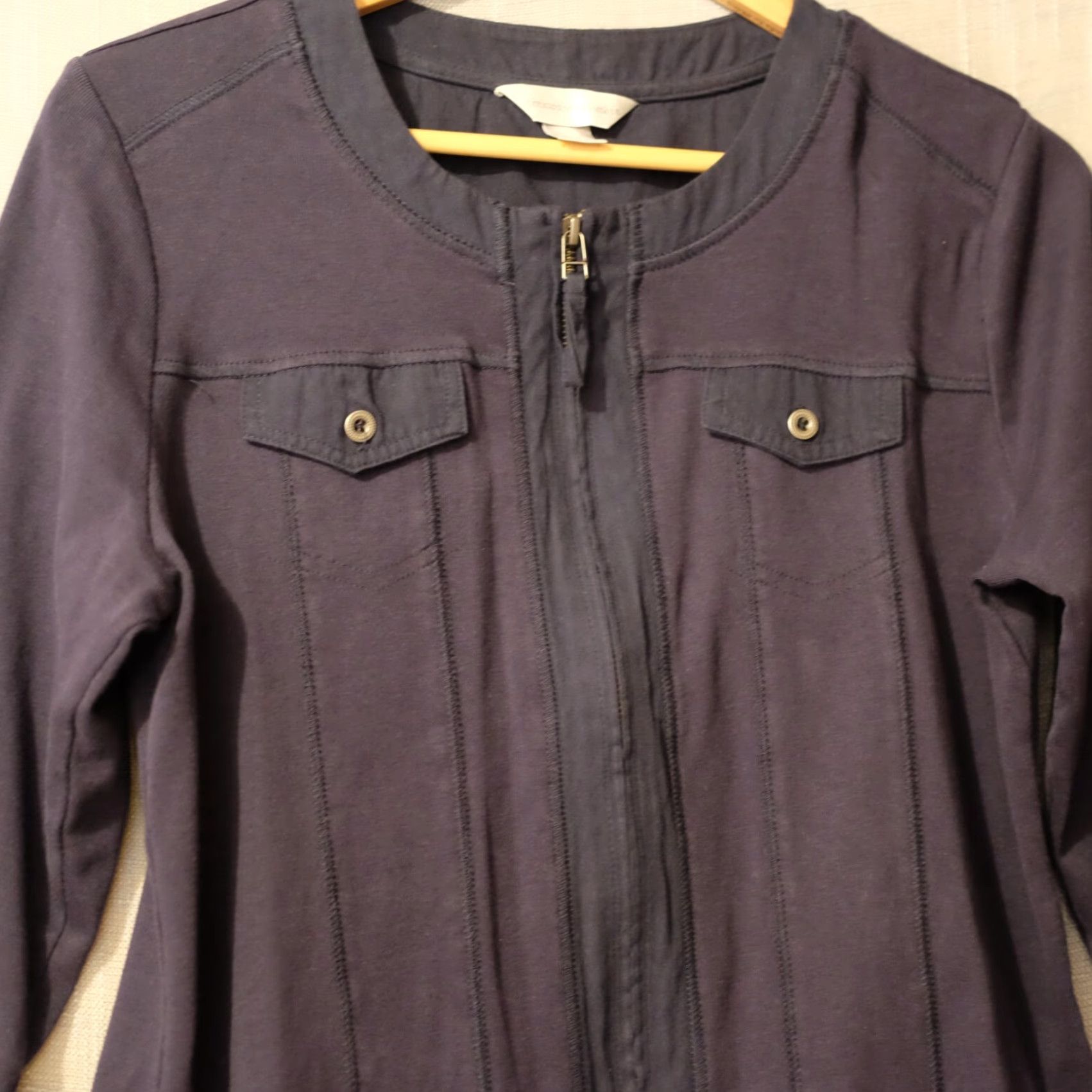 Vintage St John's Bay Full Zip Shirt 3/4 Rolltab Sleeve Navy Pockets Women's L Size L / US 10 / IT 46 - 2 Thumbnail