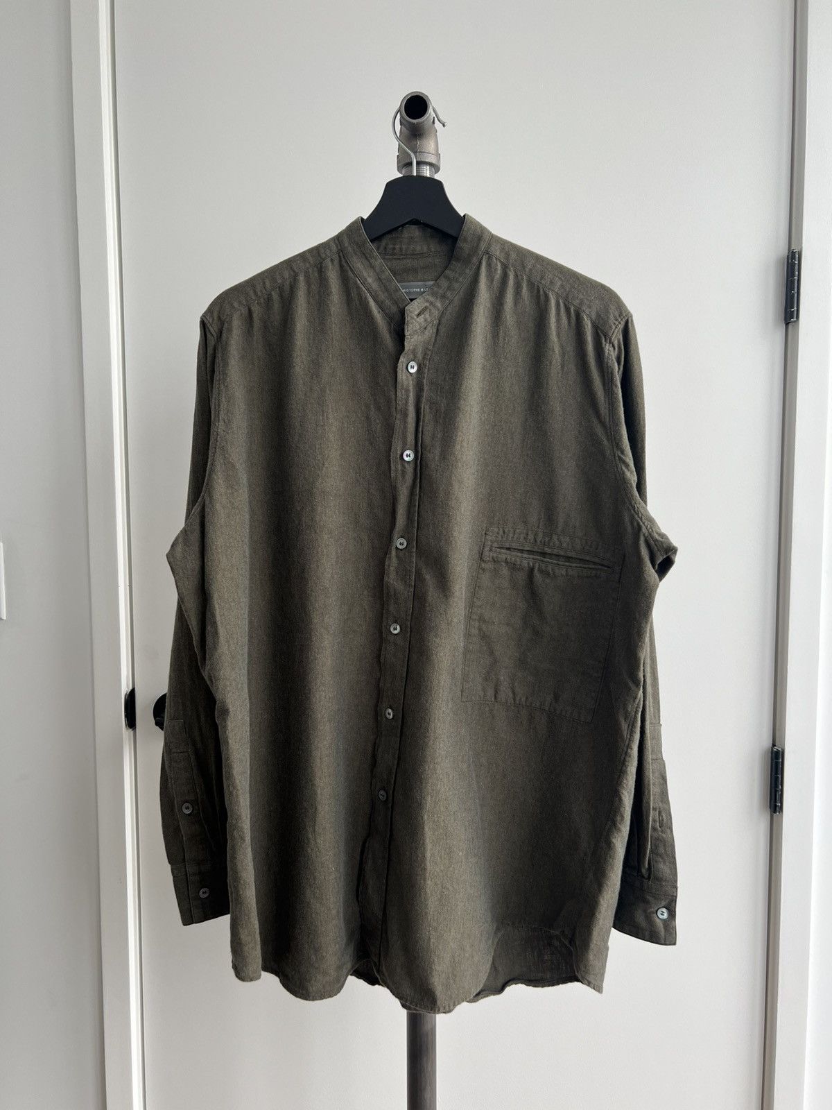 Christophe Lemaire Olive Mandarin Collar Button-Up Size US L / EU 52-54 / 3 - 1 Thumbnail