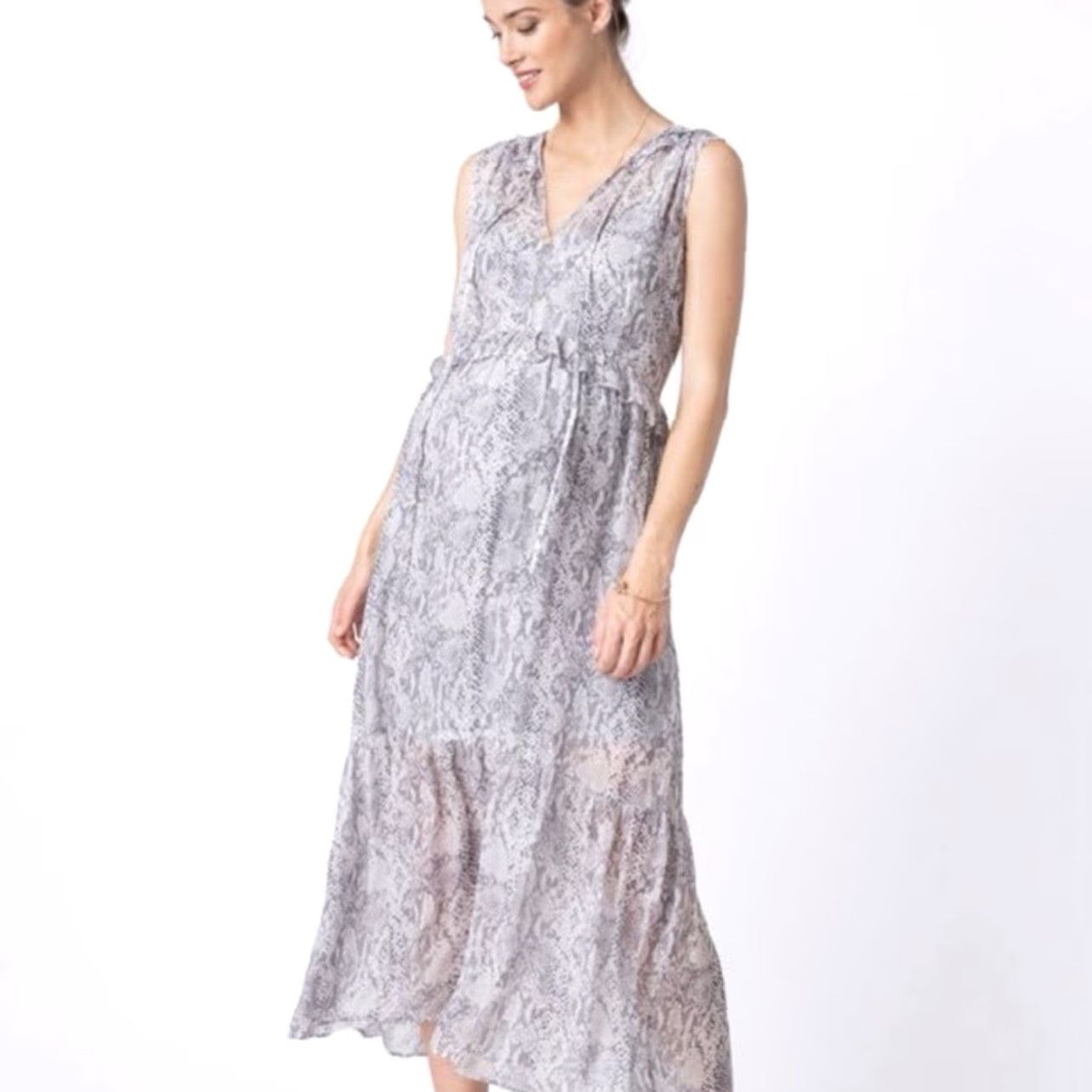 Vintage Seraphine Maternity Snake Print Ruffle Tiered Maxi Dress Layered US 12 Size XL / US 12-14 / IT 48-50 - 2 Thumbnail