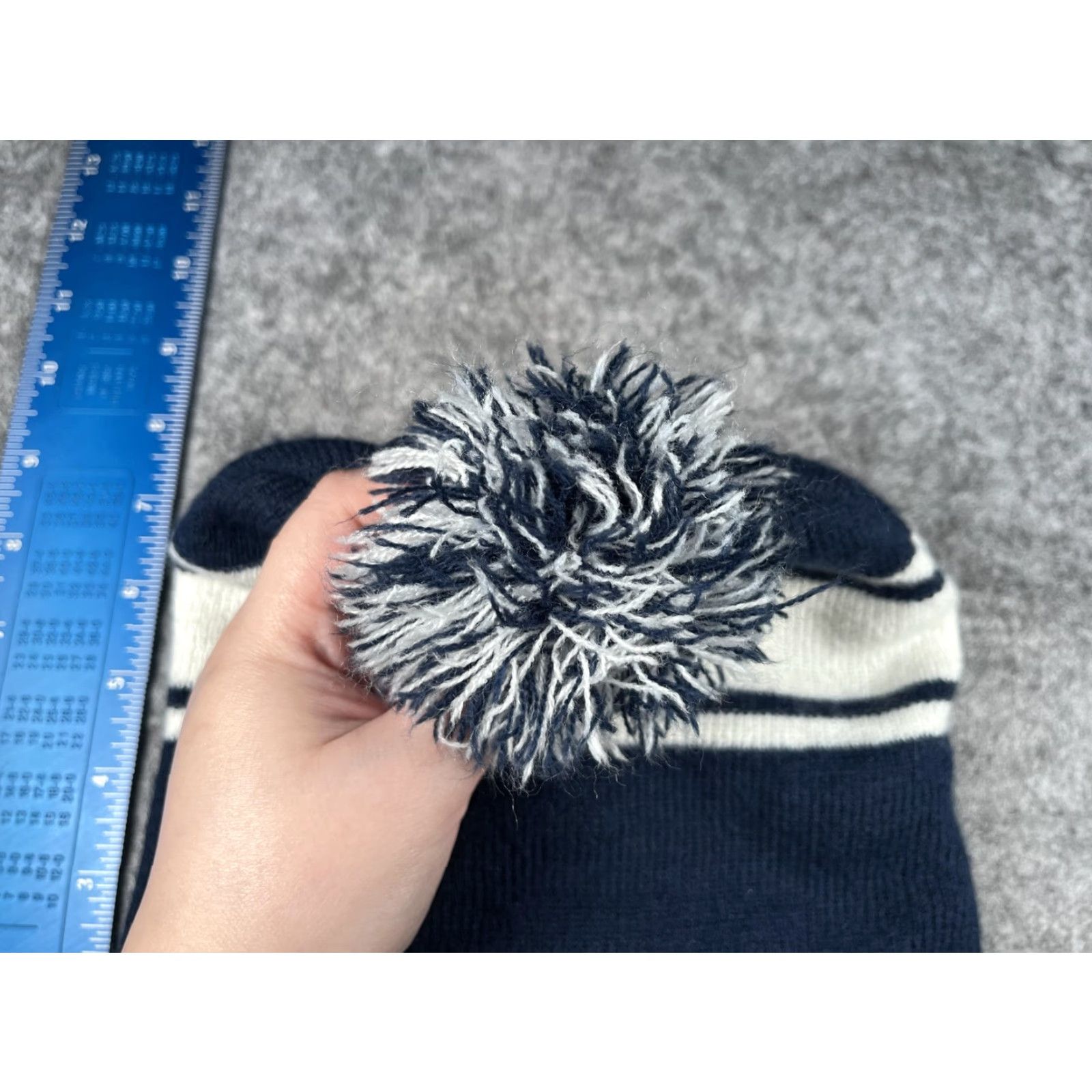 Vintage HitWear Hat Beanie Mens One Size Blue Striped Pom Knit Wellness Program Winter Size ONE SIZE - 4 Thumbnail