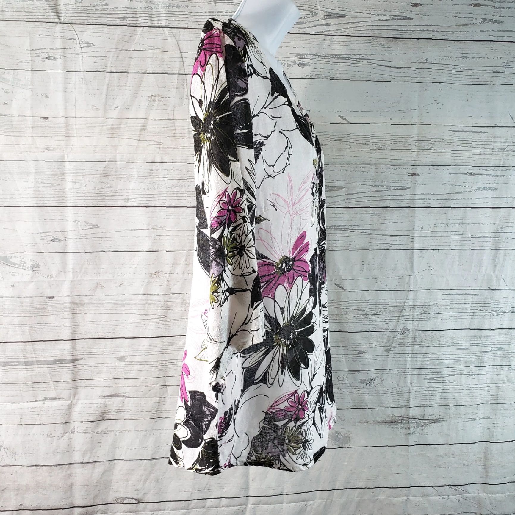 Habitat Habitat Womens Blouse 3/4 Sleeve Floral Linen White S Small Sheer Pink Black Victory 90s Vars? Size S / US 4 / IT 40 - 3 Thumbnail
