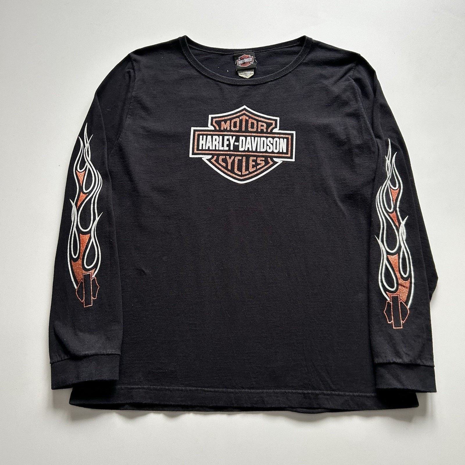 Vintage Y2K Harley Davidson Shirt Women 1X Flame Long Sleeve