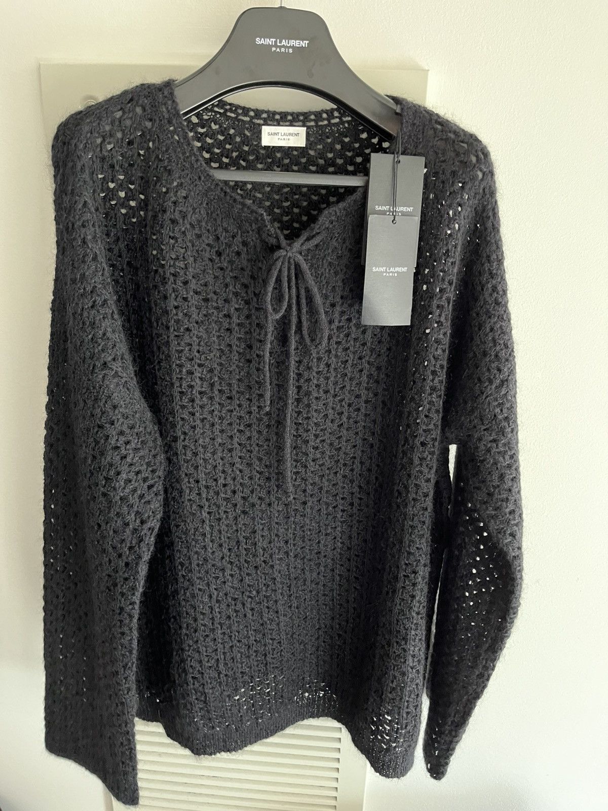 Saint Laurent Paris Saint Laurent Super Runway Laced Crochet Distressed Sweater Size US XL / EU 56 / 4 - 18 Thumbnail