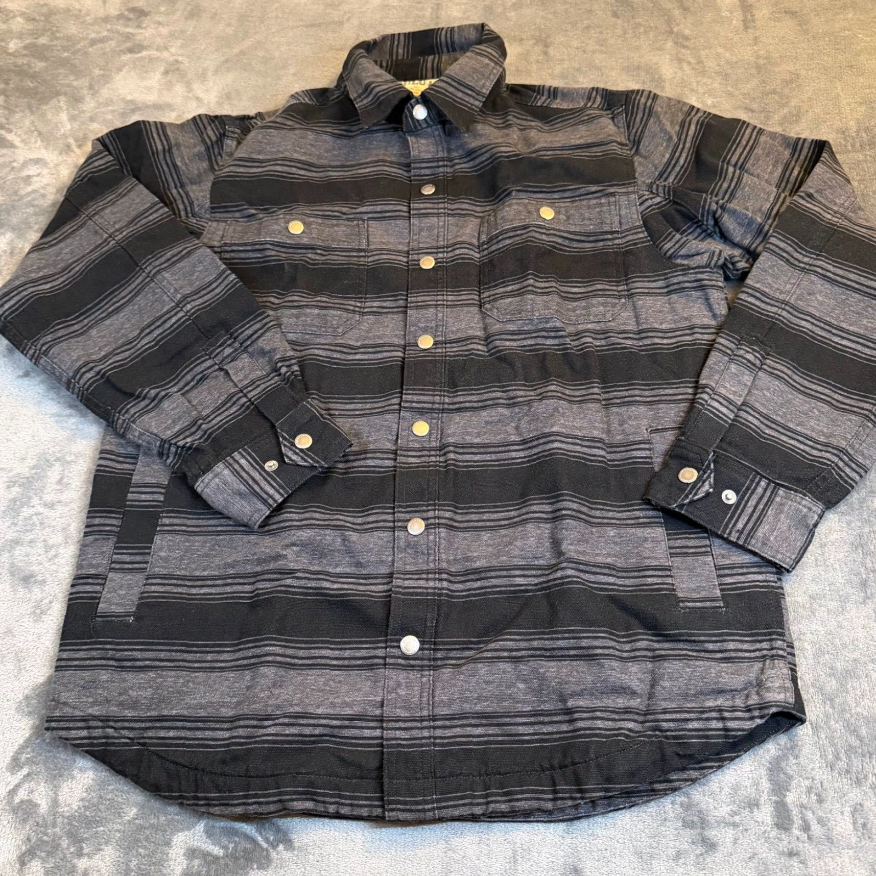 Duluth Trading Company Duluth Trading Co Striped Shirt Jacket Mens Medium Gray Flannel Lined Snap Shirt Jacket Size US M / EU 48-50 / 2 - 3 Thumbnail