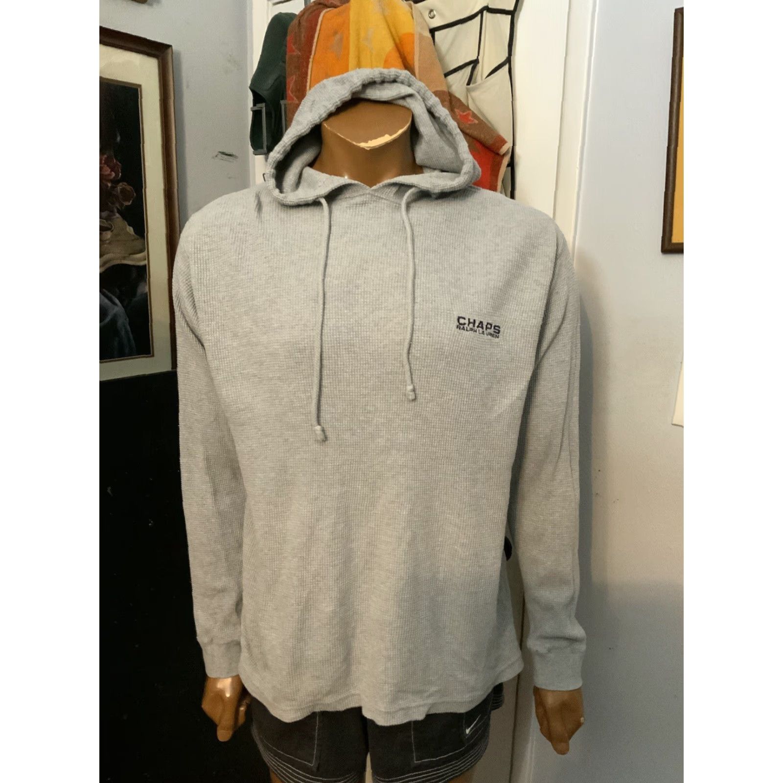 Ralph Lauren VINTAGE Chaps Ralph Lauren Hoodie Shirt Pullover Waffle Knit Thermal Gray Sz. S Mens Size US S / EU 44-46 / 1 - 7 Thumbnail