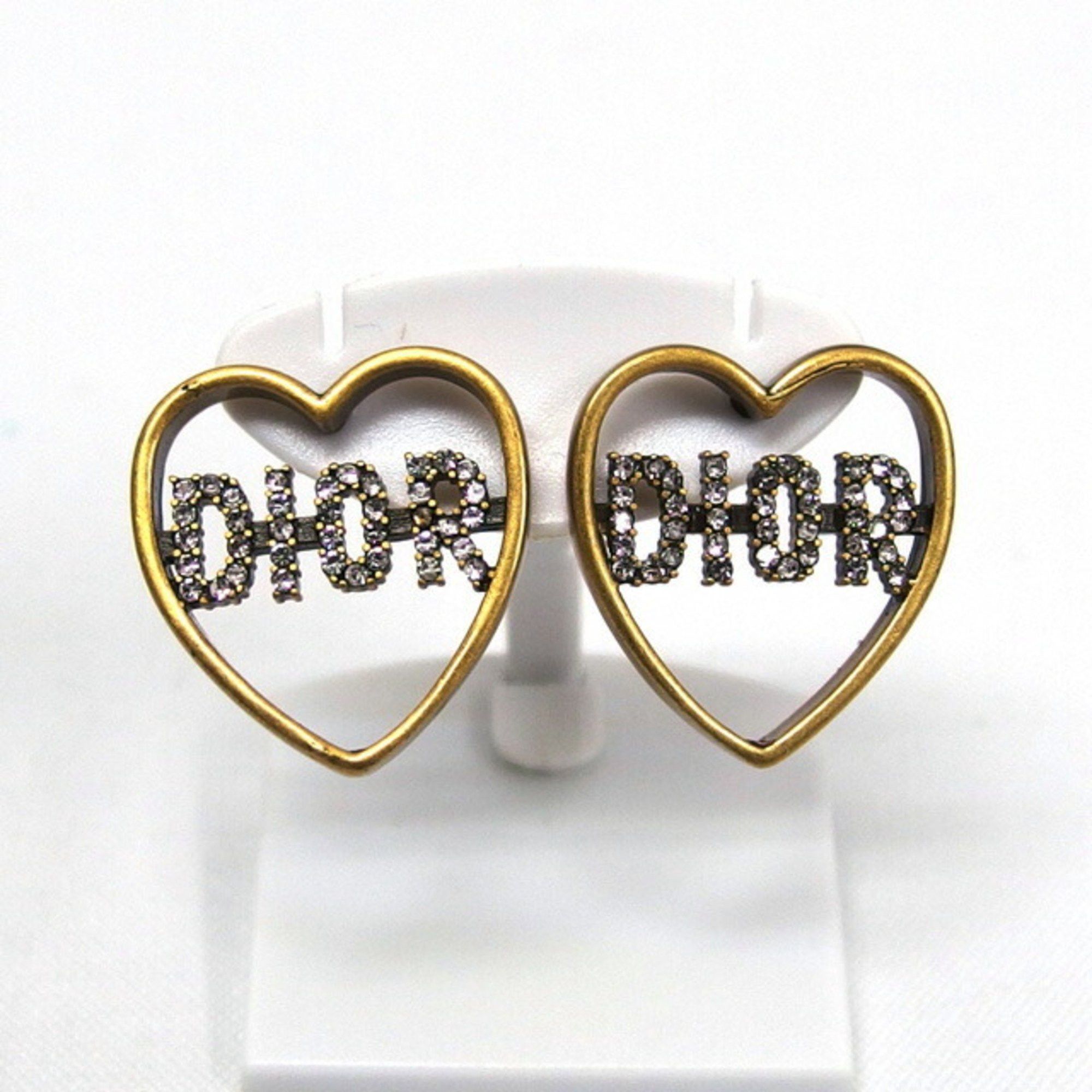 image of Christian Dior Open Heart Rhinestone Earrings, Women's