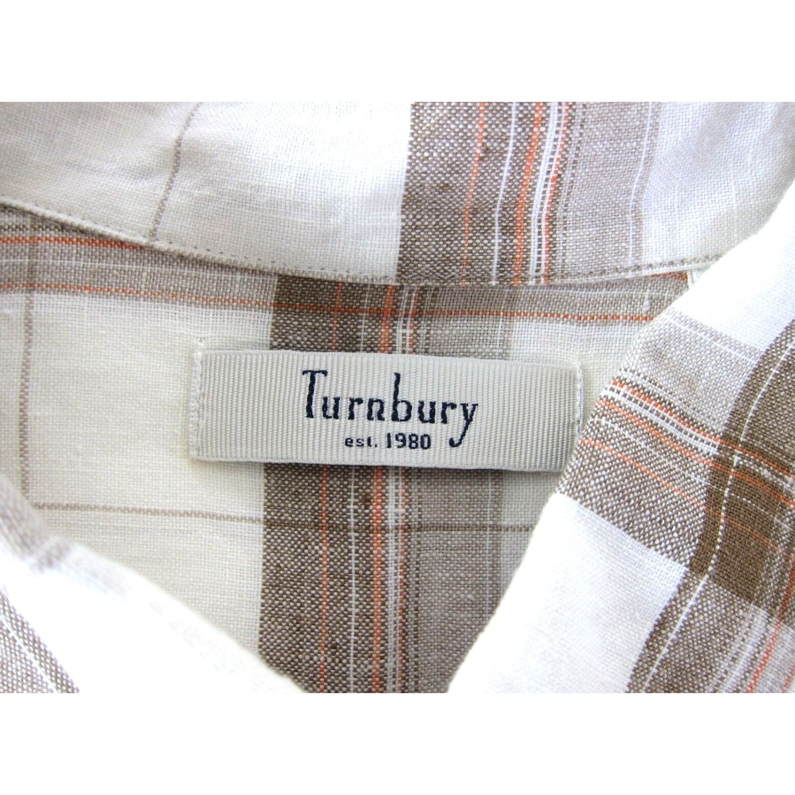 Vintage Turnbury Shirt XL 100% Linen Plaid Short Sleeve Collared Button-Up Mens Brown White Orange Plaid Shirt XL Size US XL / EU 56 / 4 - 3 Thumbnail