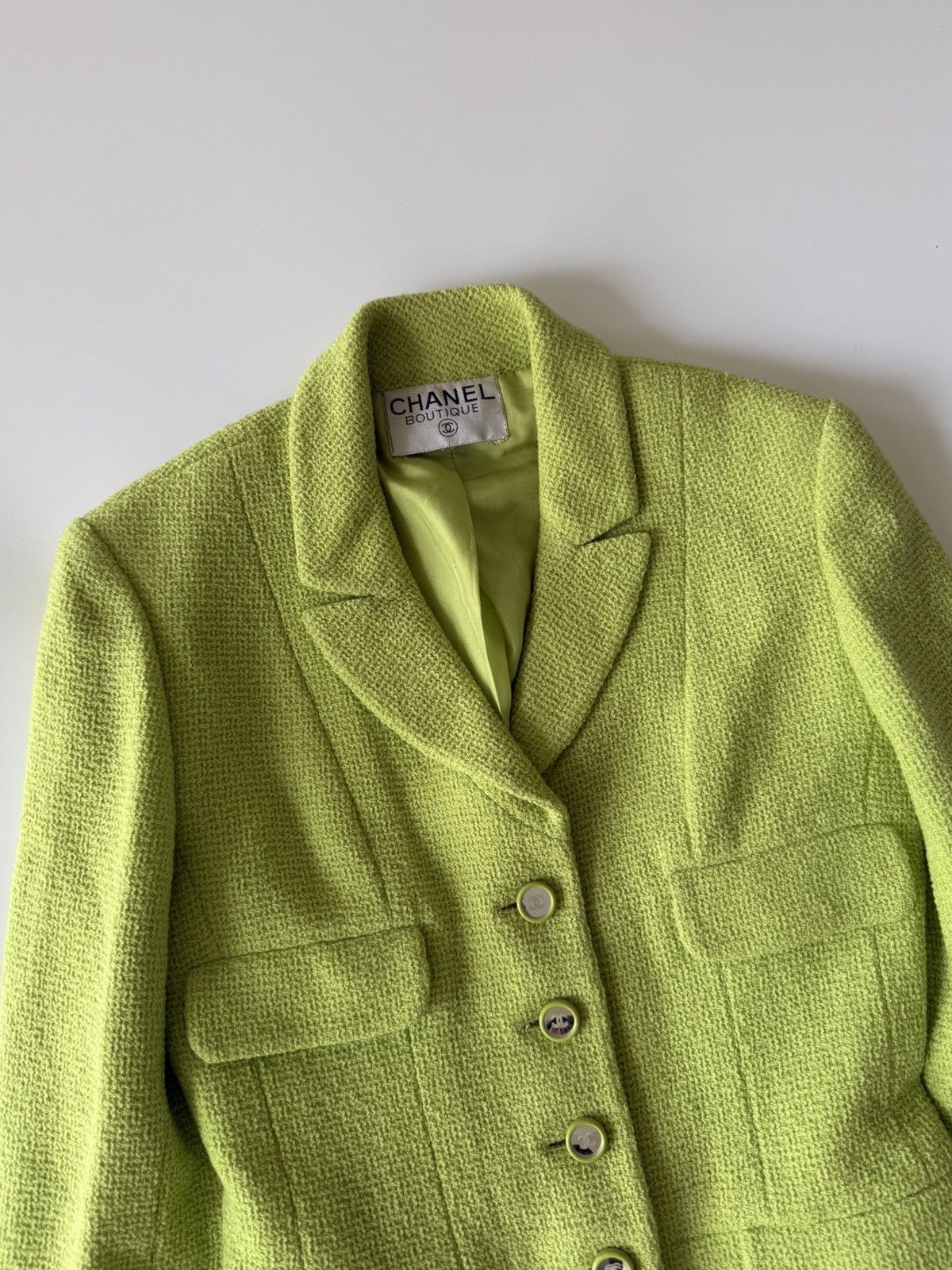 Chanel Chanel Boutique 1995 Lime Green Wool Tweed Blazer Size S / US 4 / IT 40 - 5 Thumbnail