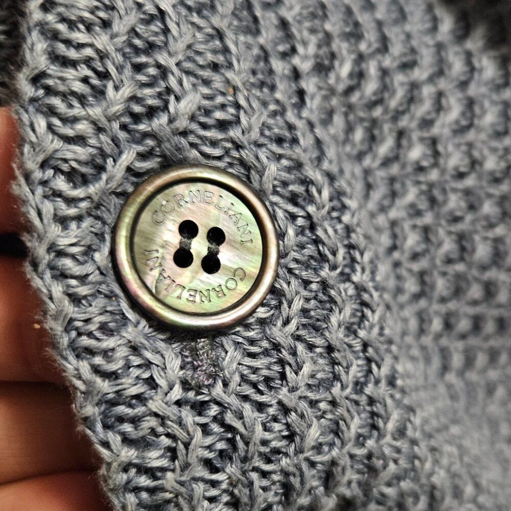Corneliani Corneliani Blue 100% Linen Knit Button Front Cardigan Size US M / EU 48-50 / 2 - 2 Thumbnail