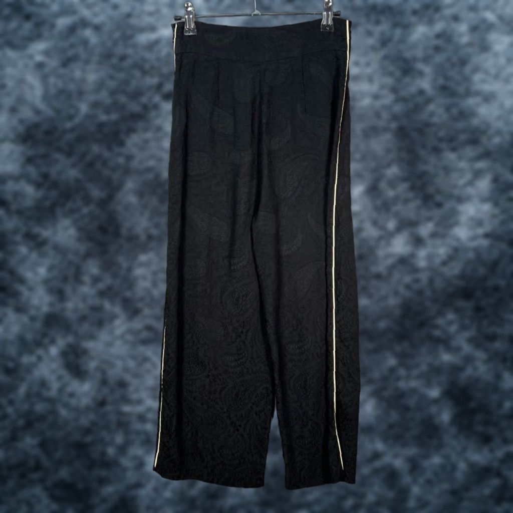 Maje VINTAGE Maje Womens Black Paisley Jacquard Wide-Leg Pants w/ Side Stripe Pants Womens 34 Black Paisley Wide-Leg 34 Women Mens Girls 90s style Size 24" / US 00 / IT 34 - 1 Thumbnail