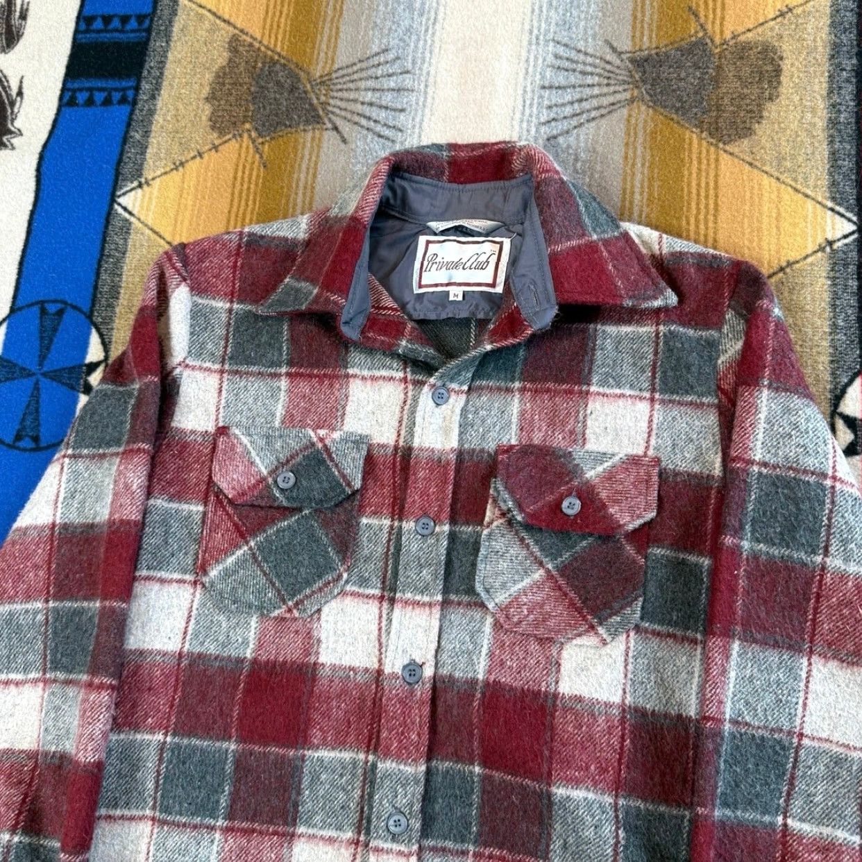 Vintage VINTAGE Private Club Flannel Shirt Jacket Shacket Plaid Wool 90s Red Long Sleeve Button-Up Collared Size M Men Regular" Size US M / EU 48-50 / 2 - 4 Thumbnail