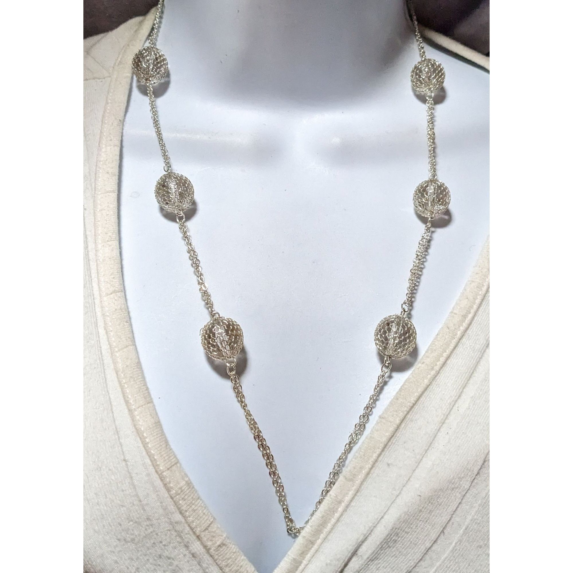 Other Bright Silver Mesh Ball Double Chain Necklace Size ONE SIZE - 5 Thumbnail