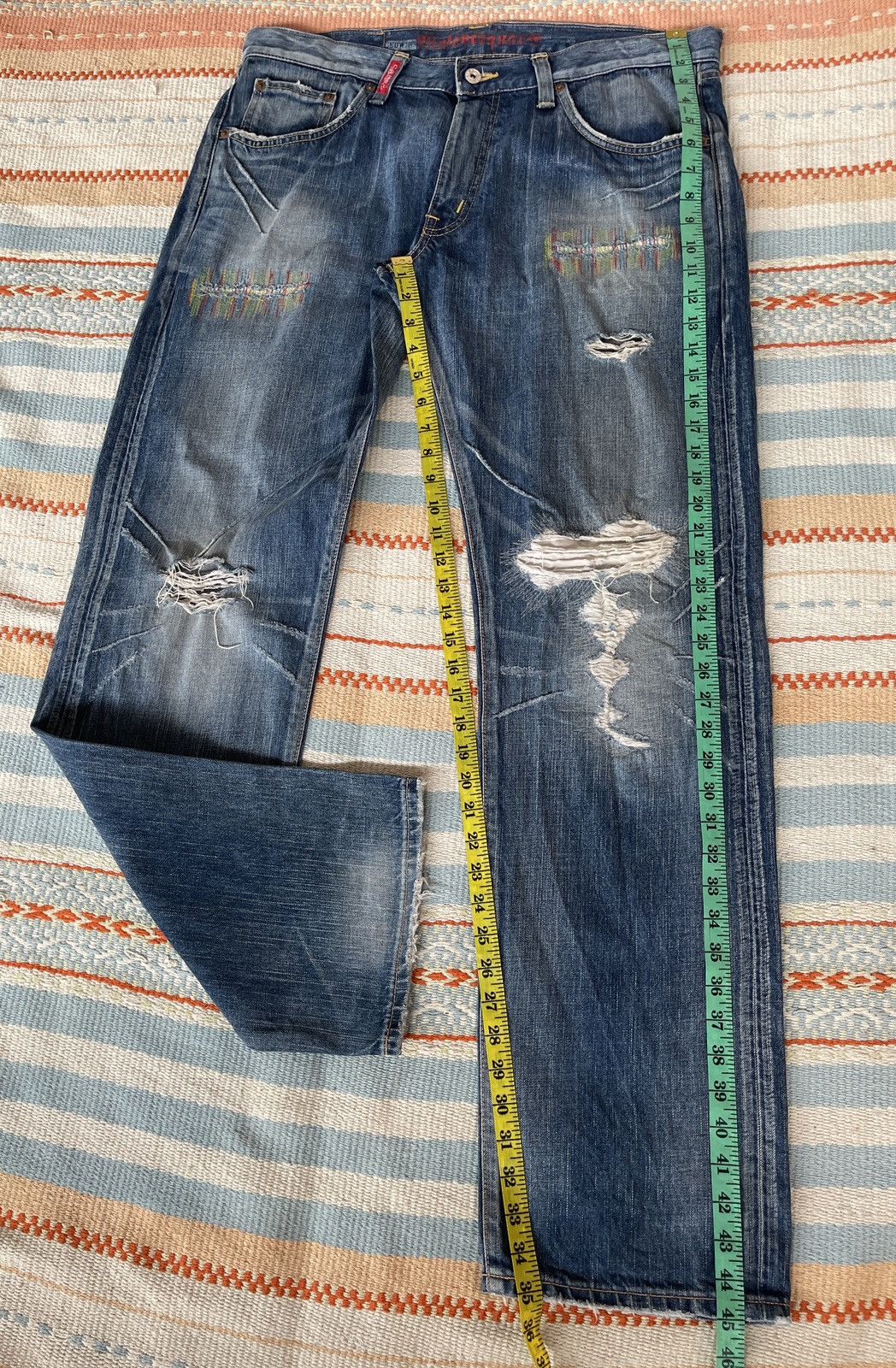 Edwin Vintage 90s🔥EDWIN✖️MURDER Squared🔥EMBROIDERY Distressed Denim Size US 38 / EU 54 - 6 Thumbnail