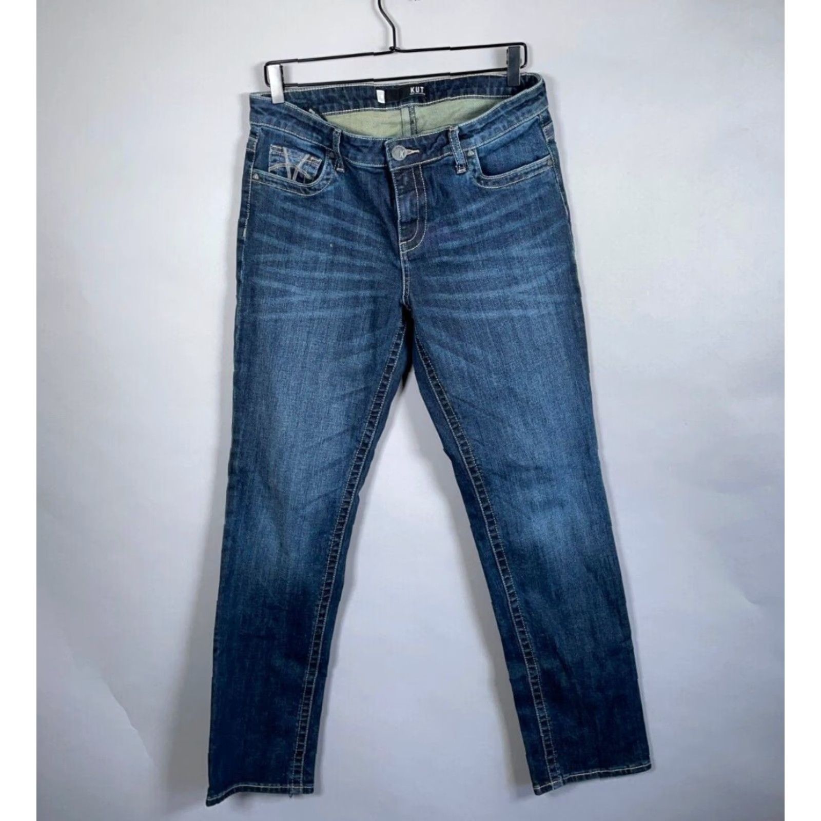 Vintage KUT from the Kloth Jeans Women's 10 Straight Leg Blue Denim Stretch 5-Pocket Zip Fly Mid-Rise Womens Size 32" / US 10 / IT 46 - 2 Thumbnail