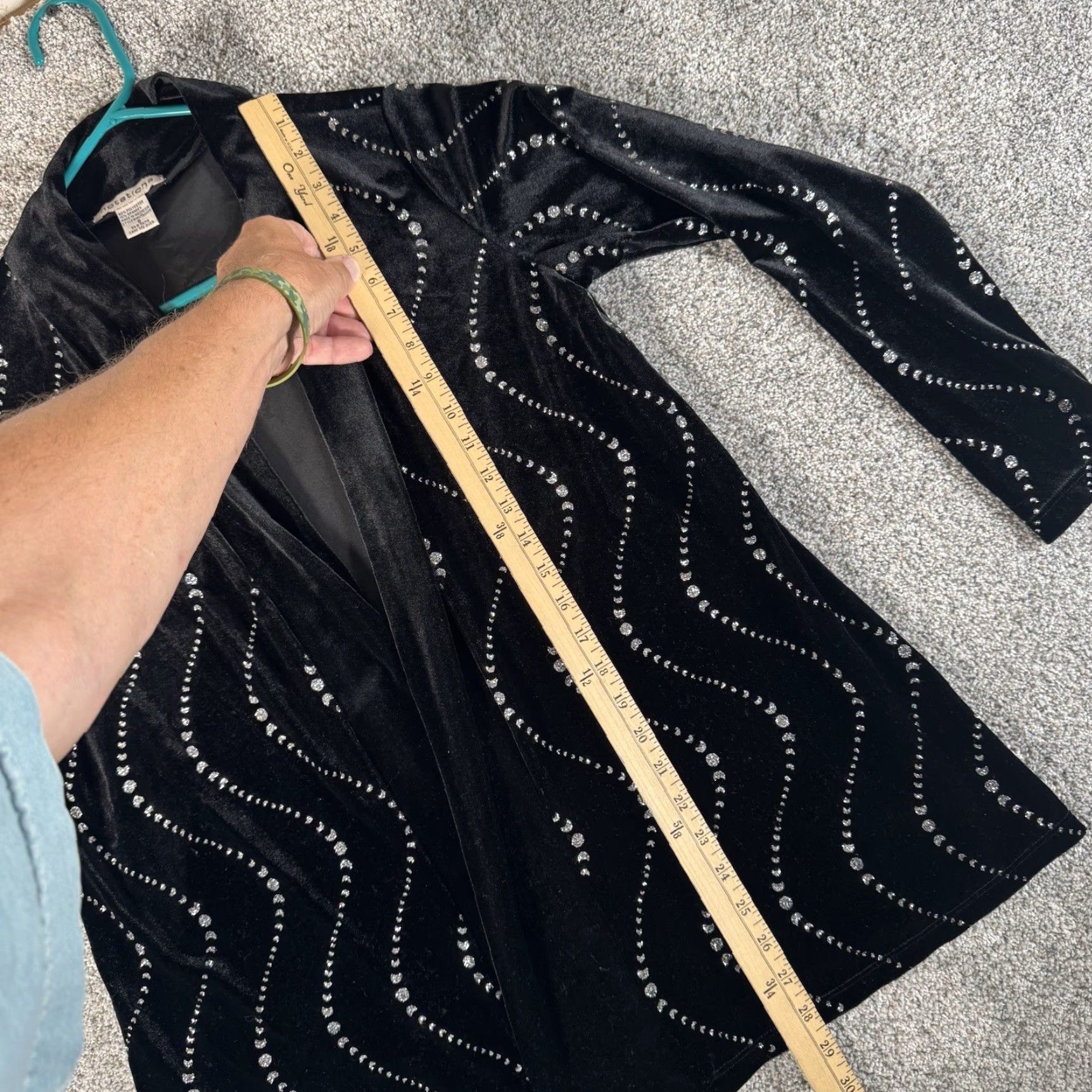 Vintage Notations Velour Open Front Jacket Cardigan S Black Glitter Moon Whimsigoth Witchy Womens Size S / US 4 / IT 40 - 7 Thumbnail