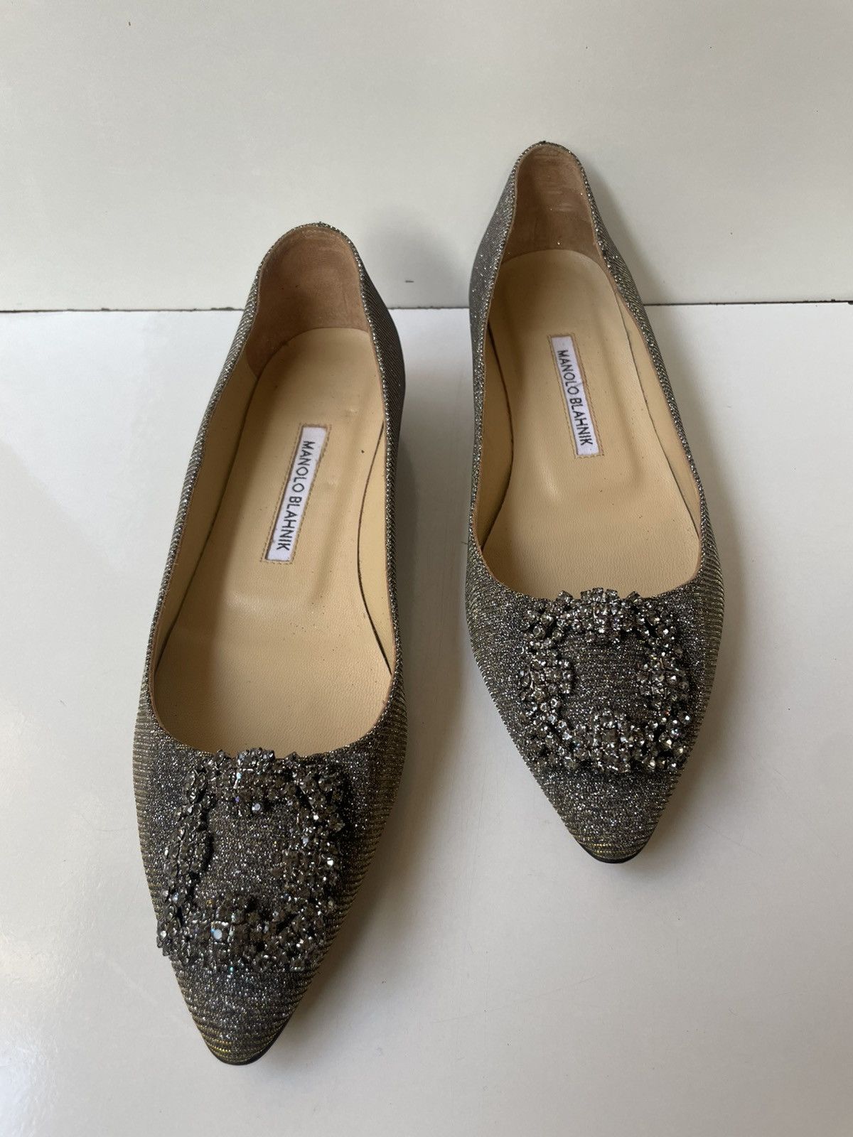Manolo Blahnik Manolo Blahnik Hangisi Jeweled Glitter Silver Flats EUR 38 Size US 8 / IT 38 - 2 Thumbnail