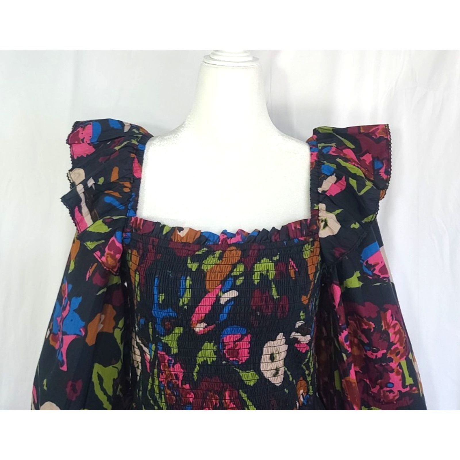 Cleobella Cleobella Womens Black Floral Kira Mini Dress Small Smocked Size S / US 4 / IT 40 - 5 Thumbnail