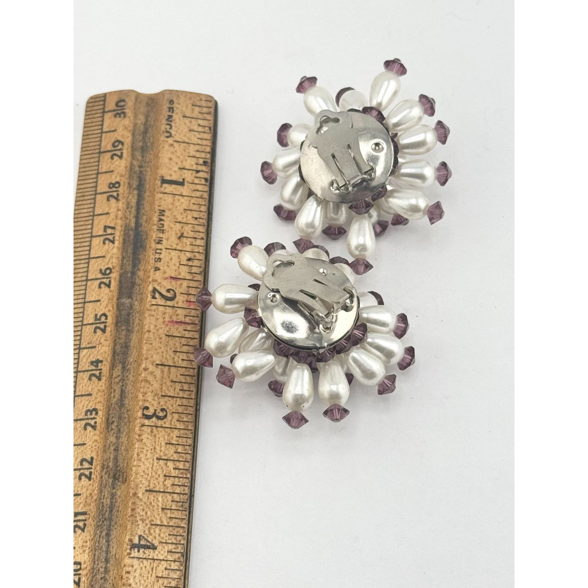 Vintage Vintage faux pearl purple crystal beaded cluster earrings Size ONE SIZE - 3 Thumbnail