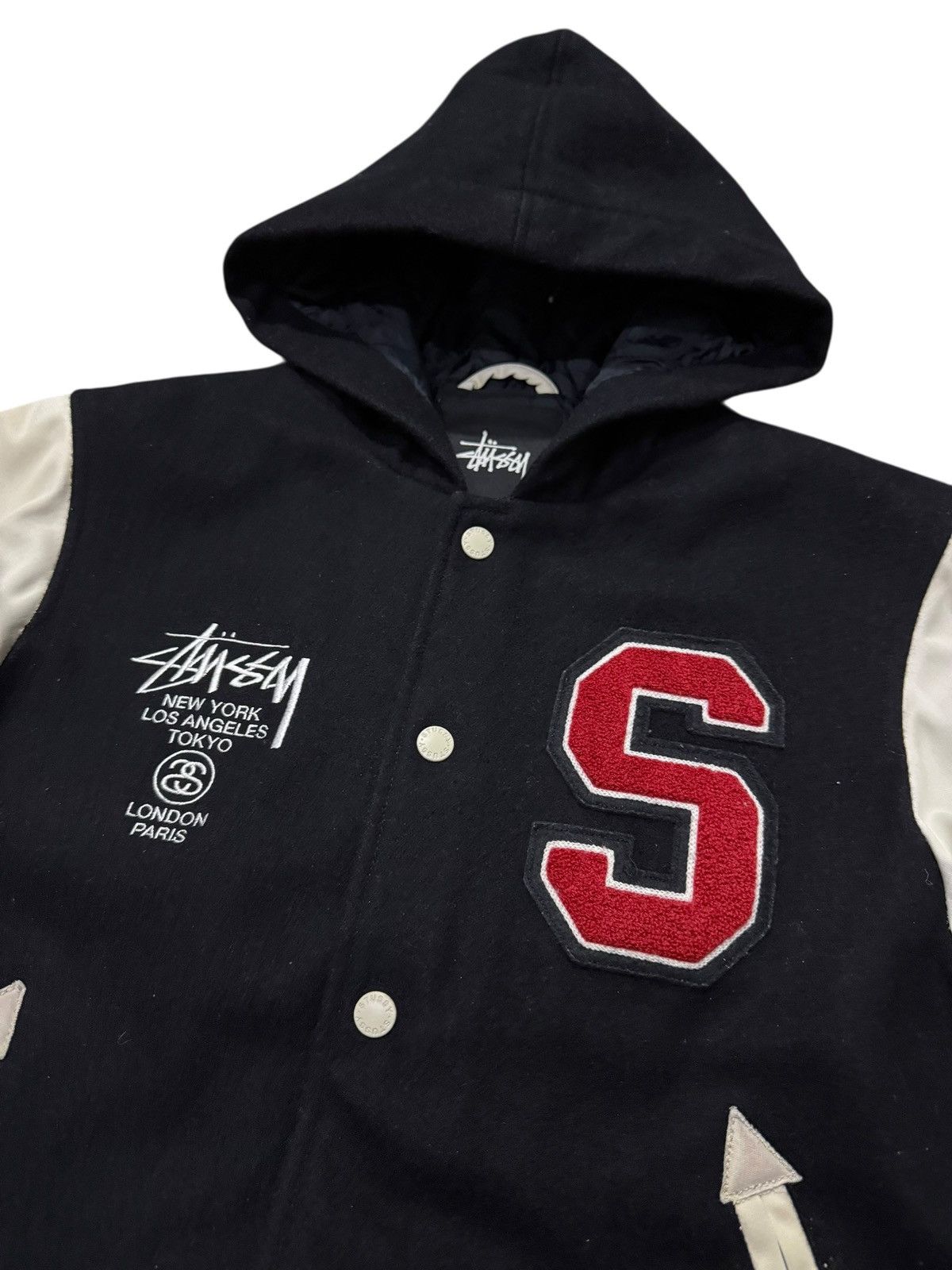 Stussy Vintage Stussy International Sign Hooded Wool Varsity Jacket Size US S / EU 44-46 / 1 - 7 Thumbnail