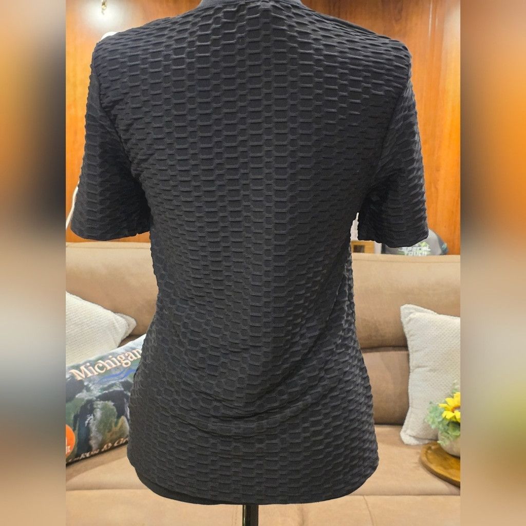 Bebe Bebe Black Textured Tee Rhinestone Logo Detail Size L / US 10 / IT 46 - 3 Thumbnail