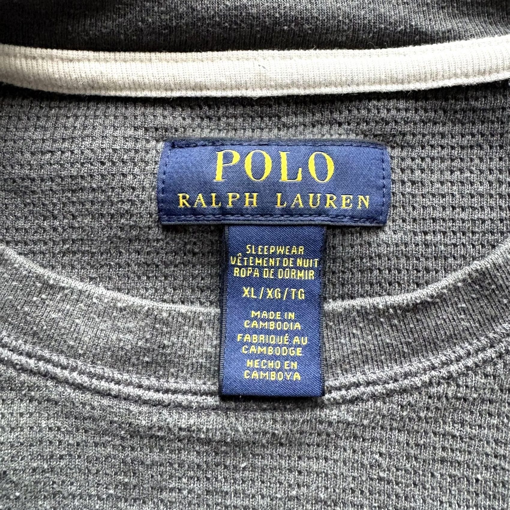 Polo Ralph Lauren VINTAGE Polo Ralph Lauren Thermal Shirt Mens XL Grey Waffle Knit Crew Neck Logo Long Sleeve Pajama Top Size US XL / EU 56 / 4 - 5 Thumbnail