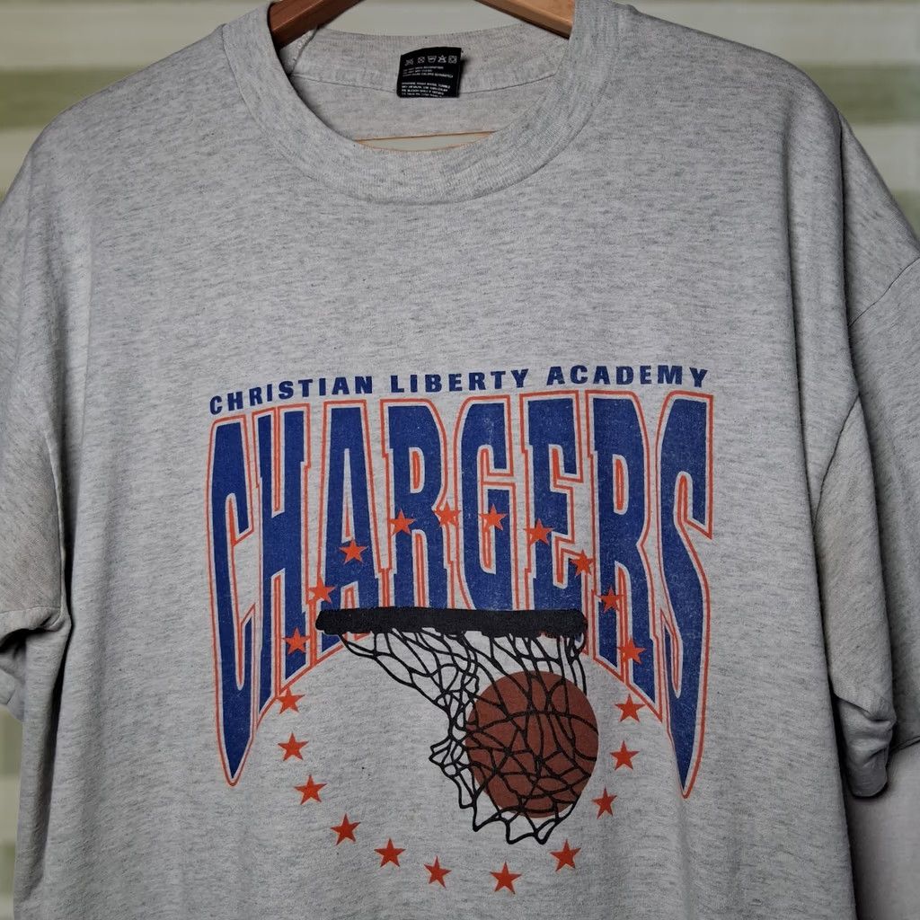 Fruit Of The Loom VINTAGE BEST Fruit of the Loom Christian Liberty Academy Chargers Basketball Shirt XL Gray Single Stitch Distressed Crew Neck Men M Size US XL / EU 56 / 4 - 1 Thumbnail