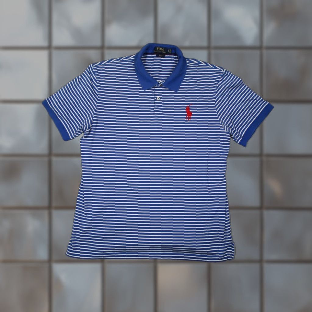 Polo Ralph Lauren Polo Ralph Lauren Mens Large Blue Striped Short Sleeve Polo Shirt Big Red Pony Size US L / EU 52-54 / 3 - 1 Thumbnail