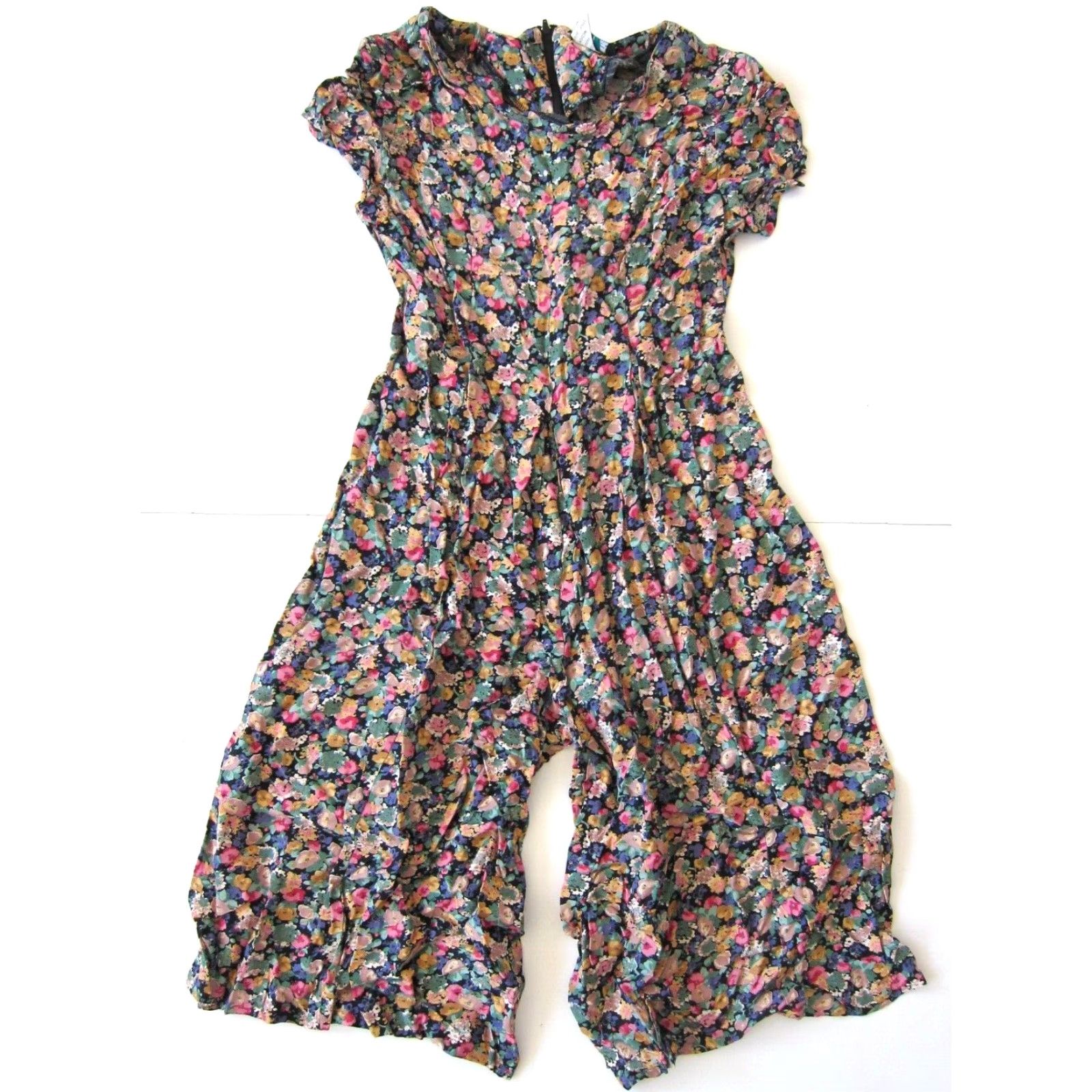 Pinko Fritzi California Jumpsuit Romper Floral Short Sleeve Rayon Pink Green Purple M Womens Size 32" / US 10 / IT 46 - 2 Thumbnail