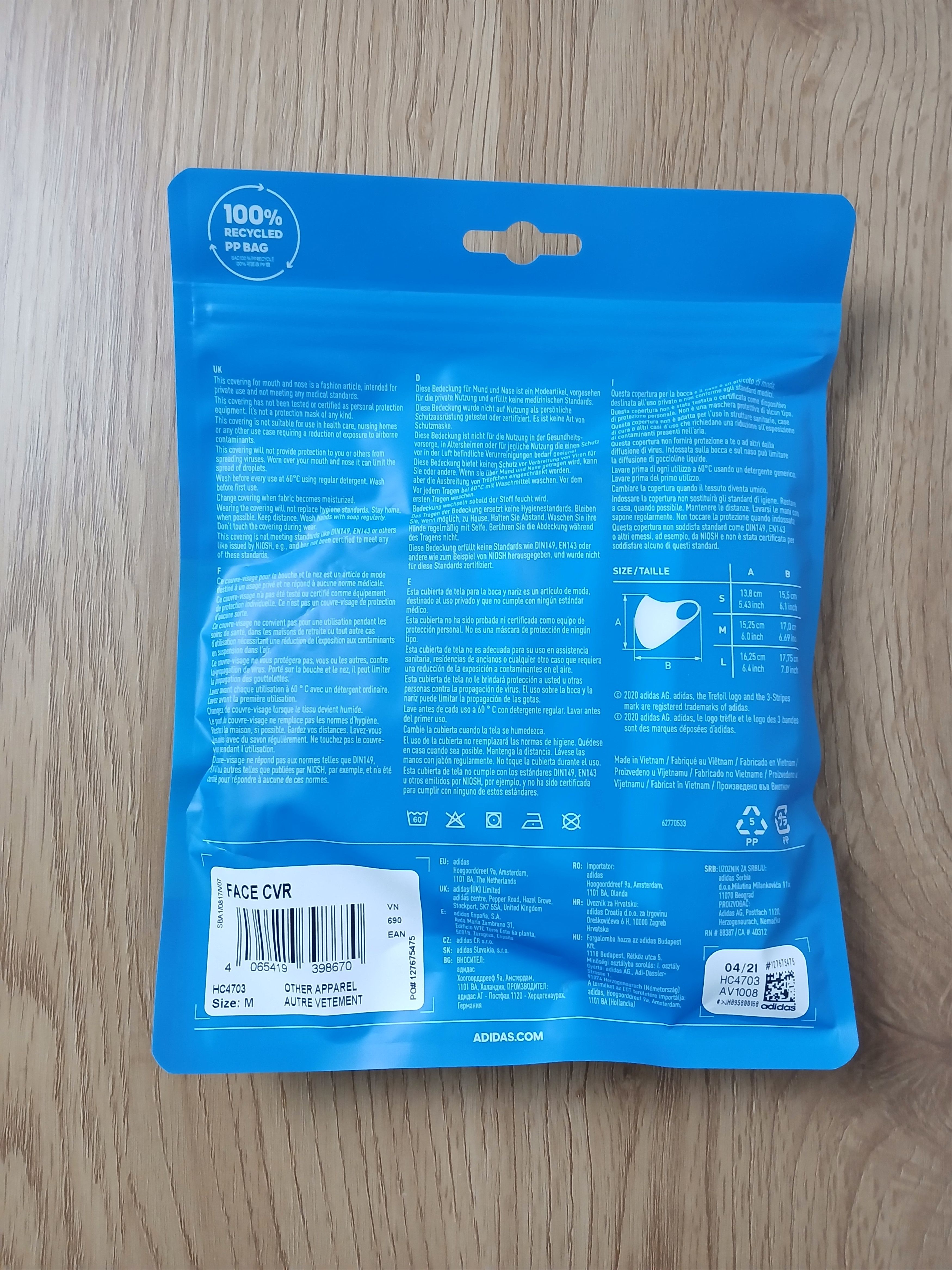 Adidas Adidas Face Cover Mask 3 Pieces Pack SIZE M Size ONE SIZE - 2 Thumbnail