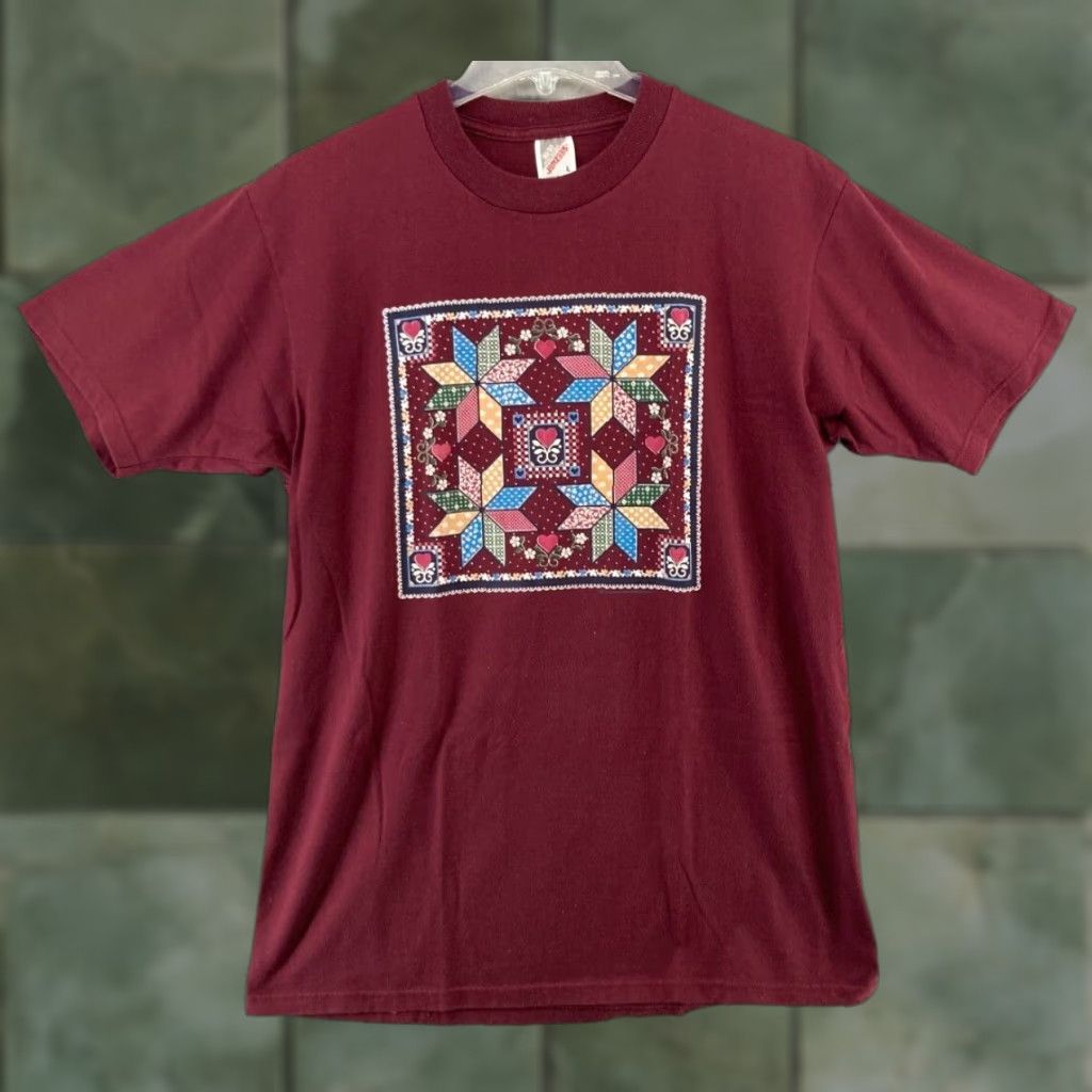 Jerzees VINTAGE Jerzees Graphic Print T-Shirt Large Burgundy USA Made Womens Size L / US 10 / IT 46 - 1 Thumbnail