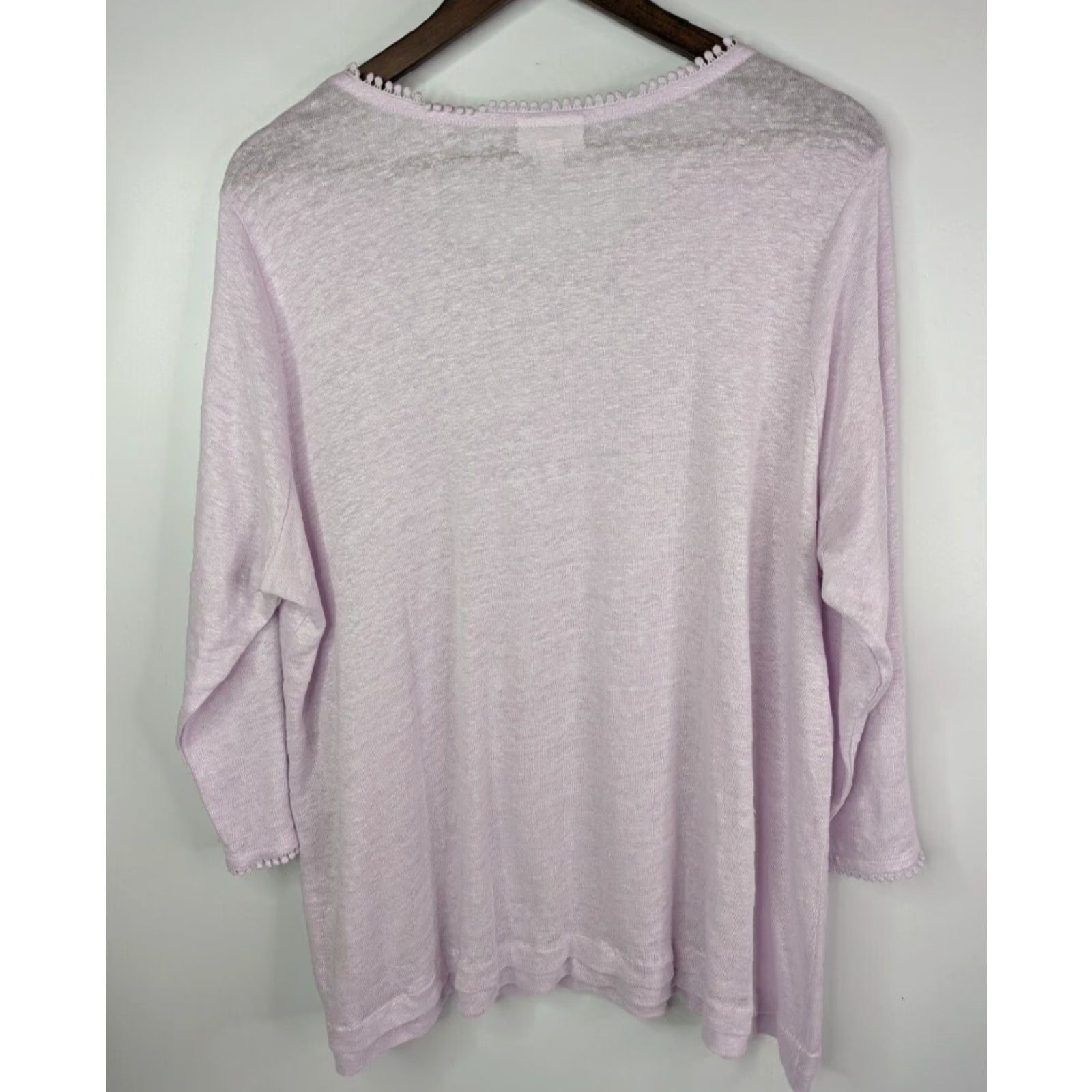 J. Jill VINTAGE J Jill Love Linen Womens Top 2X Purple Pom Pom Trim 100% Linen Knit Blouse Casual Ladies Womens Size XXL / US 16-18 / IT 52-54 - 4 Thumbnail