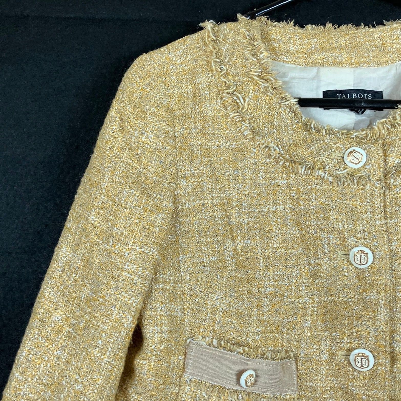 Talbots Talbots Blazer Jacket Gold Tweed Classic Jackie O Lined Cotton Blend 6P Petites Women Vintage Casual Workwear Office Mens Womens Size M / US 6-8 / IT 42-44 - 4 Thumbnail