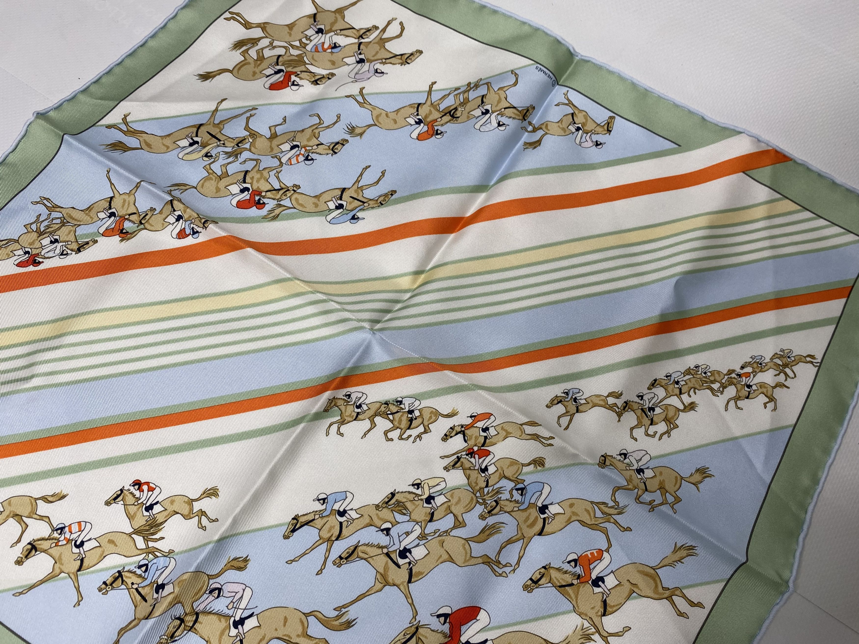 Hermes × Vintage HERMÈS HERMES LES COURSES SCARF 100% SILK Size ONE SIZE - 3 Thumbnail