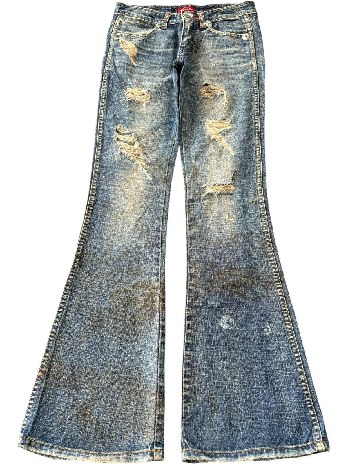 Hysteric Glamour Vintage Maraxia Grunge Heavy Distress Low Rise Flare Jeans Size 27" / US 4 / IT 40 - 1 Thumbnail