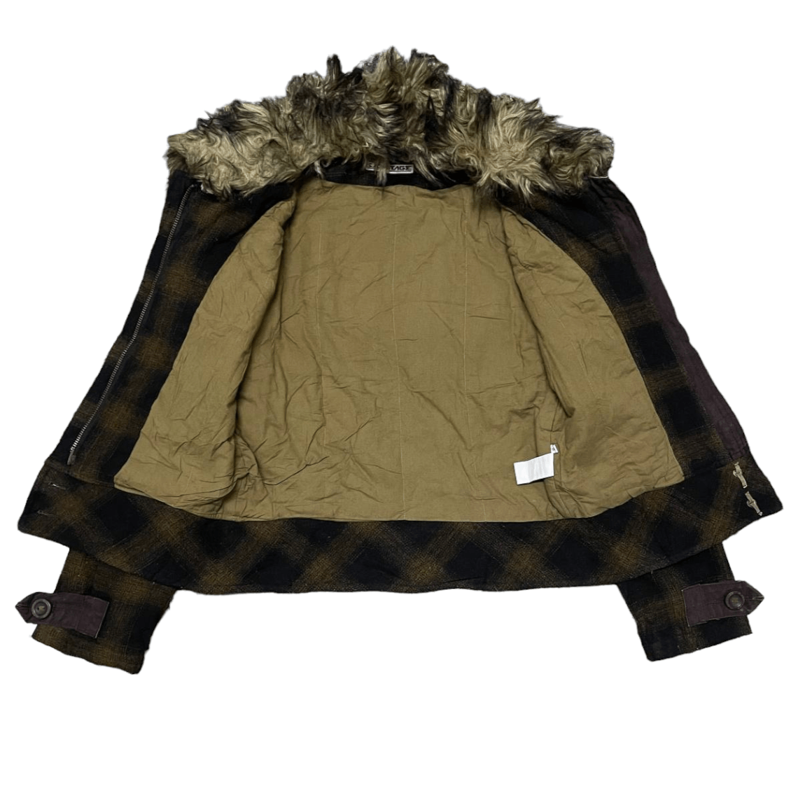 SBTG Vintage Sabotage Wool Plaid Fur Jacket 4 Pockets Size S / US 4 / IT 40 - 7 Thumbnail
