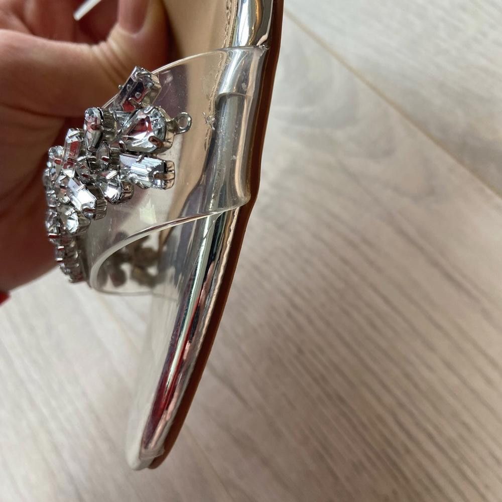 Designer Glamorous Silver Chunky Heels with Rhinestone Accents Size US 10 / IT 40 - 6 Thumbnail