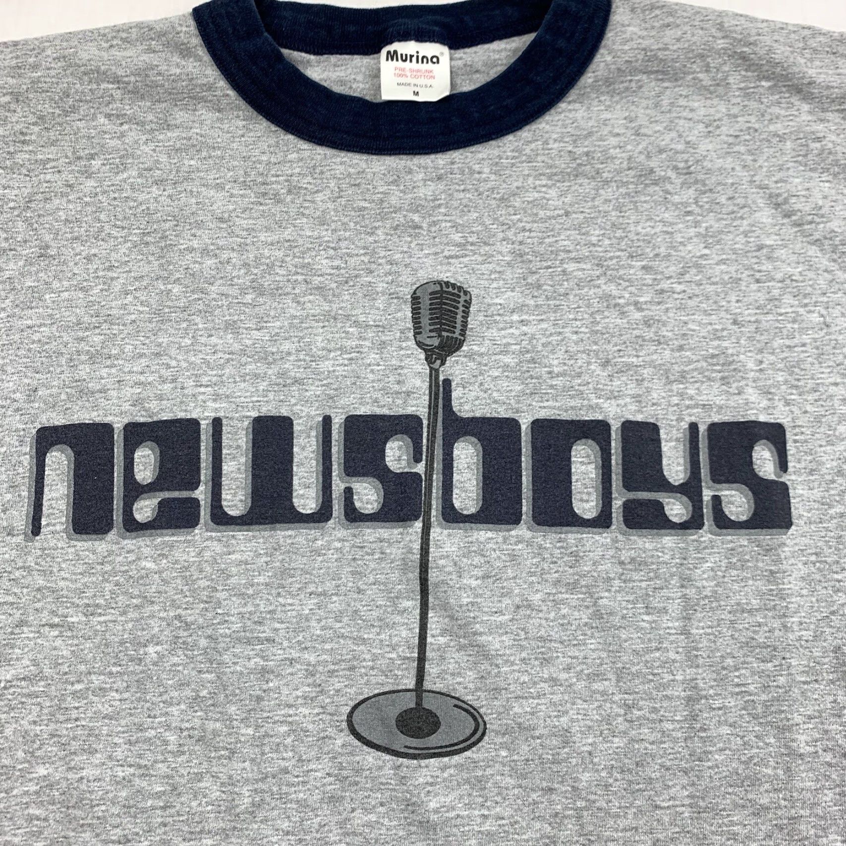 VINTAGE Murina Newsboys Shirt Adult Medium Gray Ringer 90s Band T-Shirt Y2K Christian Rock Tee Mens