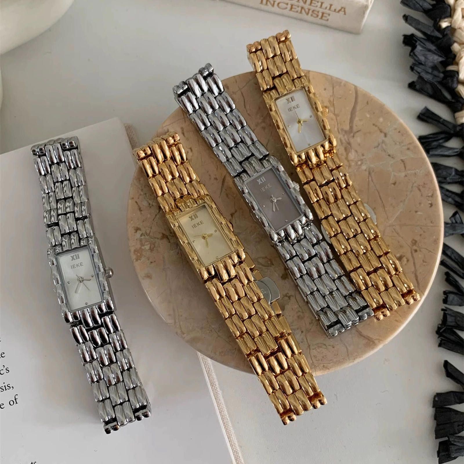 Vintage Gold Rectangular Link Bracelet Watch, Classic Style Size ONE SIZE - 5 Thumbnail