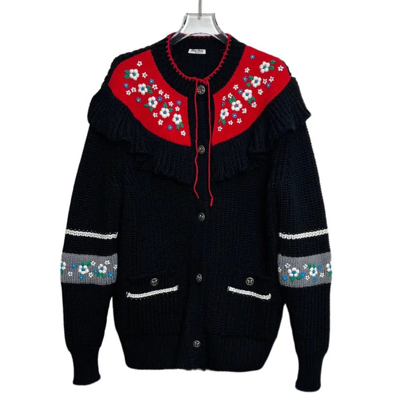 Miu Miu Miu Miu Black Cashmere Sweater with Floral Detail 0089 Size M / US 6-8 / IT 42-44 - 1 Thumbnail
