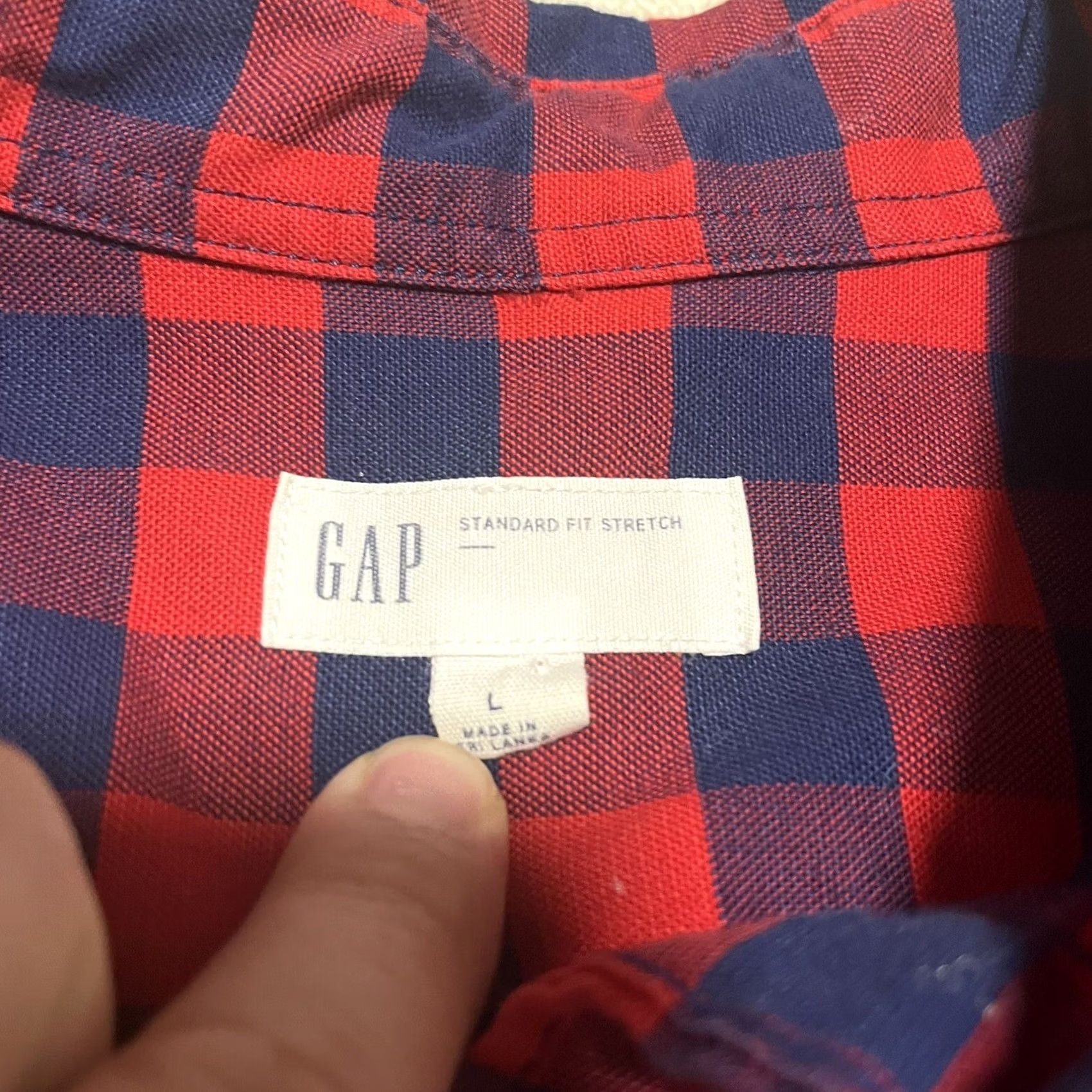 Gap GAP Shirt Mens Button Up Plaid Red Blue Check Large Casual Cotton Knit Slim Fit Short Sleeve Button-Front Size US L / EU 52-54 / 3 - 4 Thumbnail