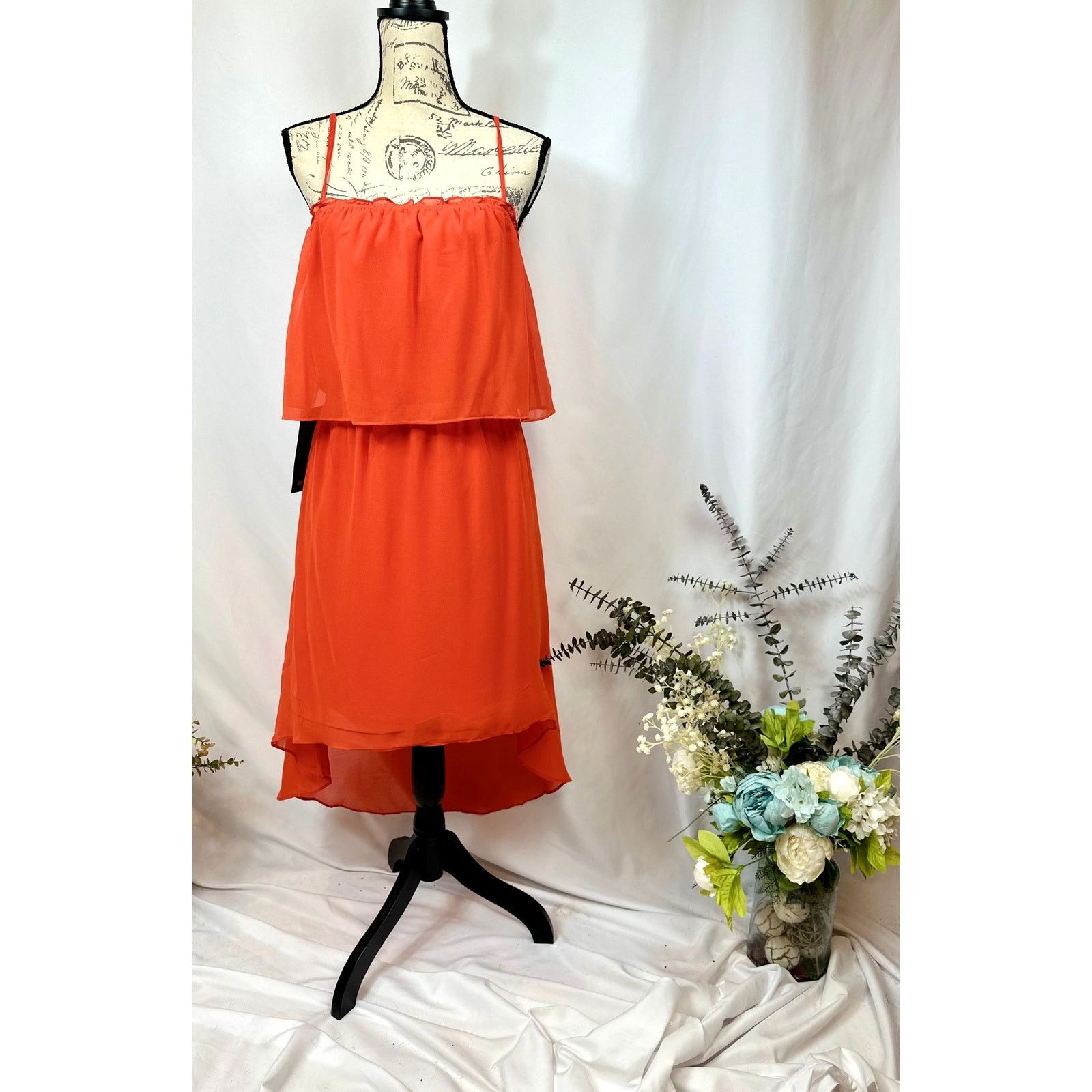 Bebe Bebe Square Neck High Low Chiffon Sleeveless Dress Orange L Size L / US 10 / IT 46 - 5 Thumbnail