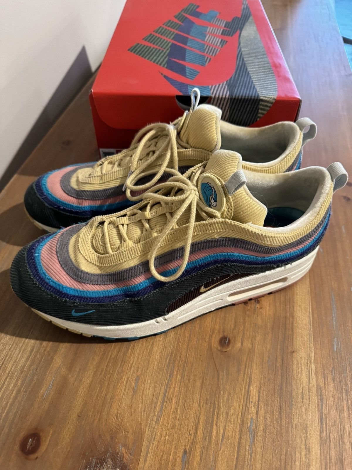 image of Nike Air Max 1/97 Sean Wotherspoon Shoes in Blue Yellow, Men's (Size 12)